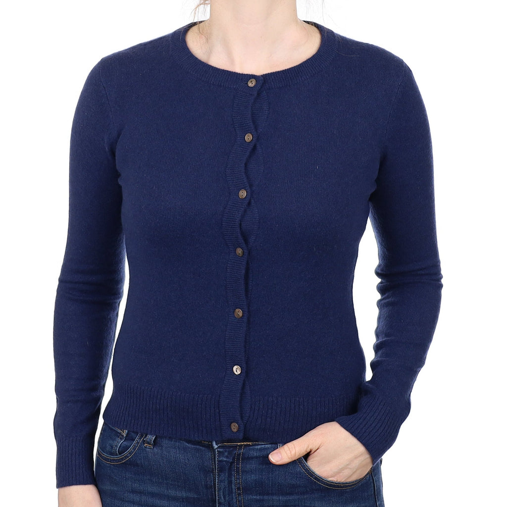 French Navy Cashmere Crew Neck Cardigan Small