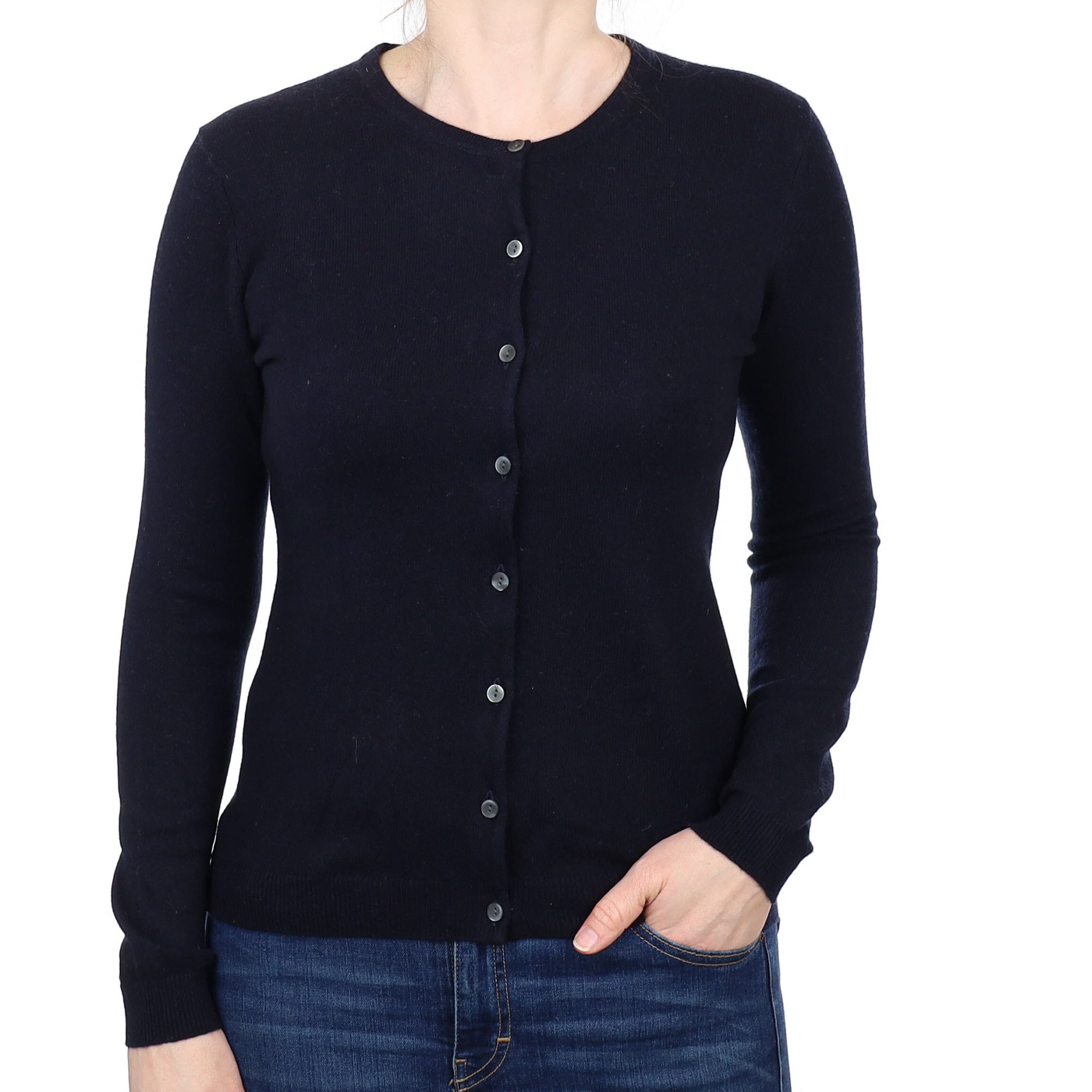 Dark Navy Cashmere Crew Neck Cardigan Small