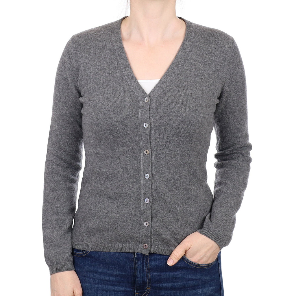 Ash Grey Cashmere V Neck Cardigan Small
