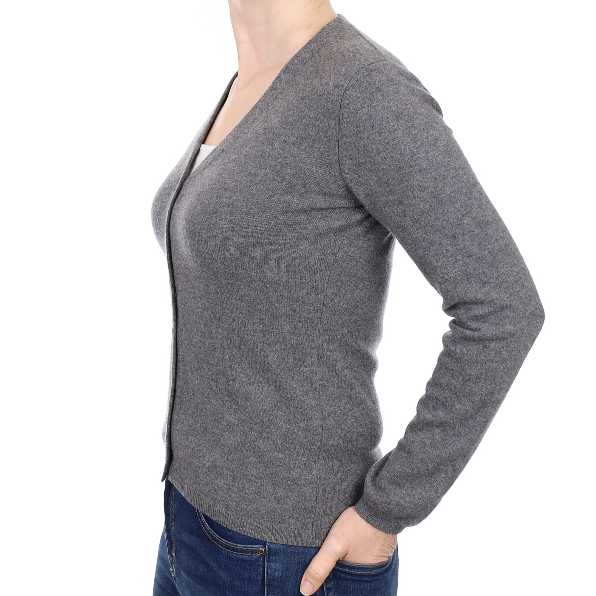 Ash Grey Cashmere V Neck Cardigan Small