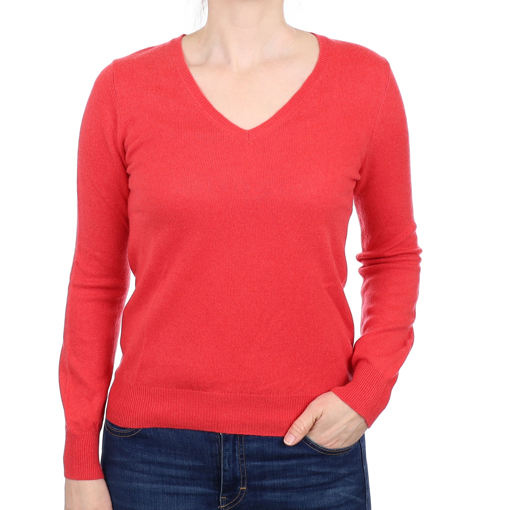 Watermelon Pink Cashmere V Neck Jumper Small