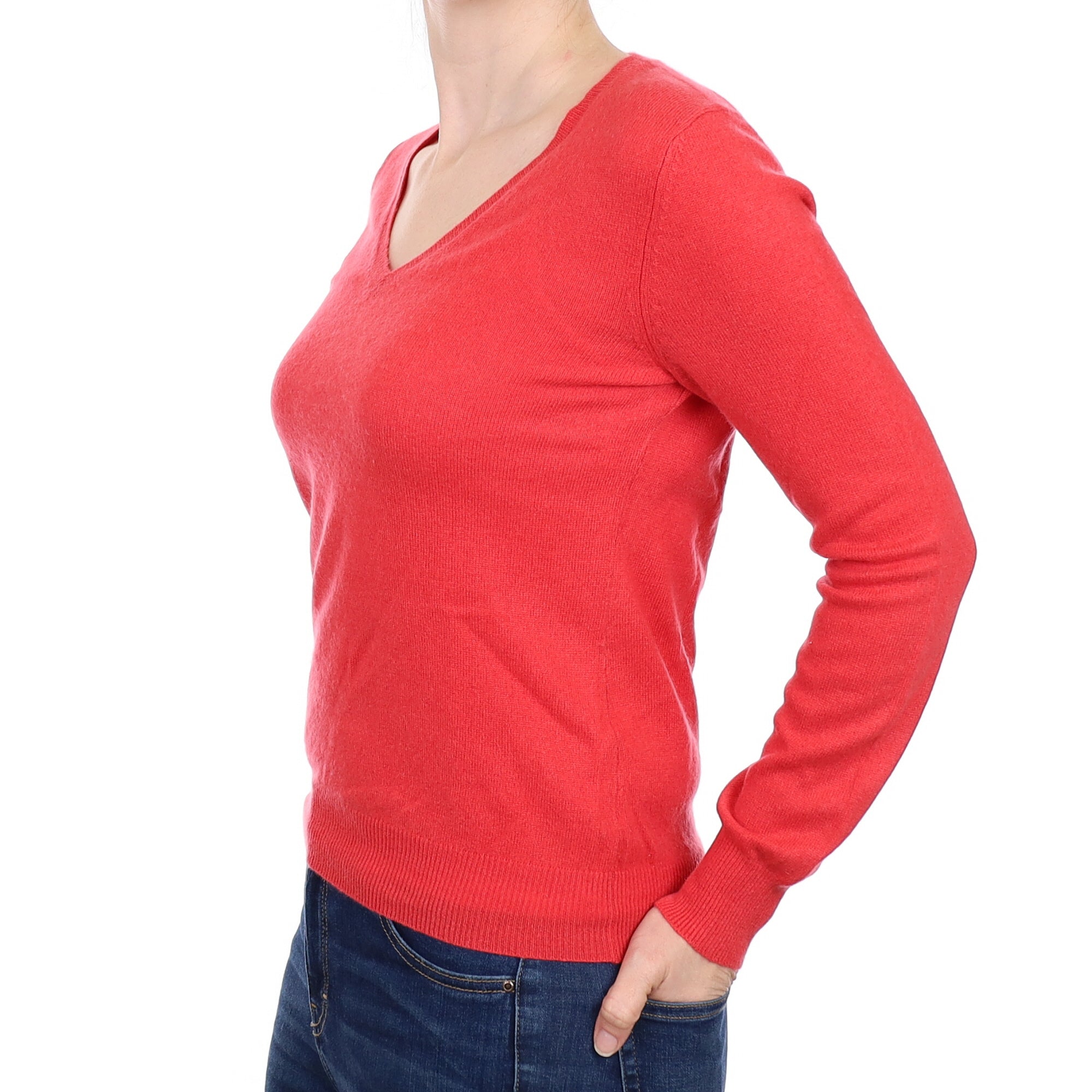 Watermelon Pink Cashmere V Neck Jumper Small