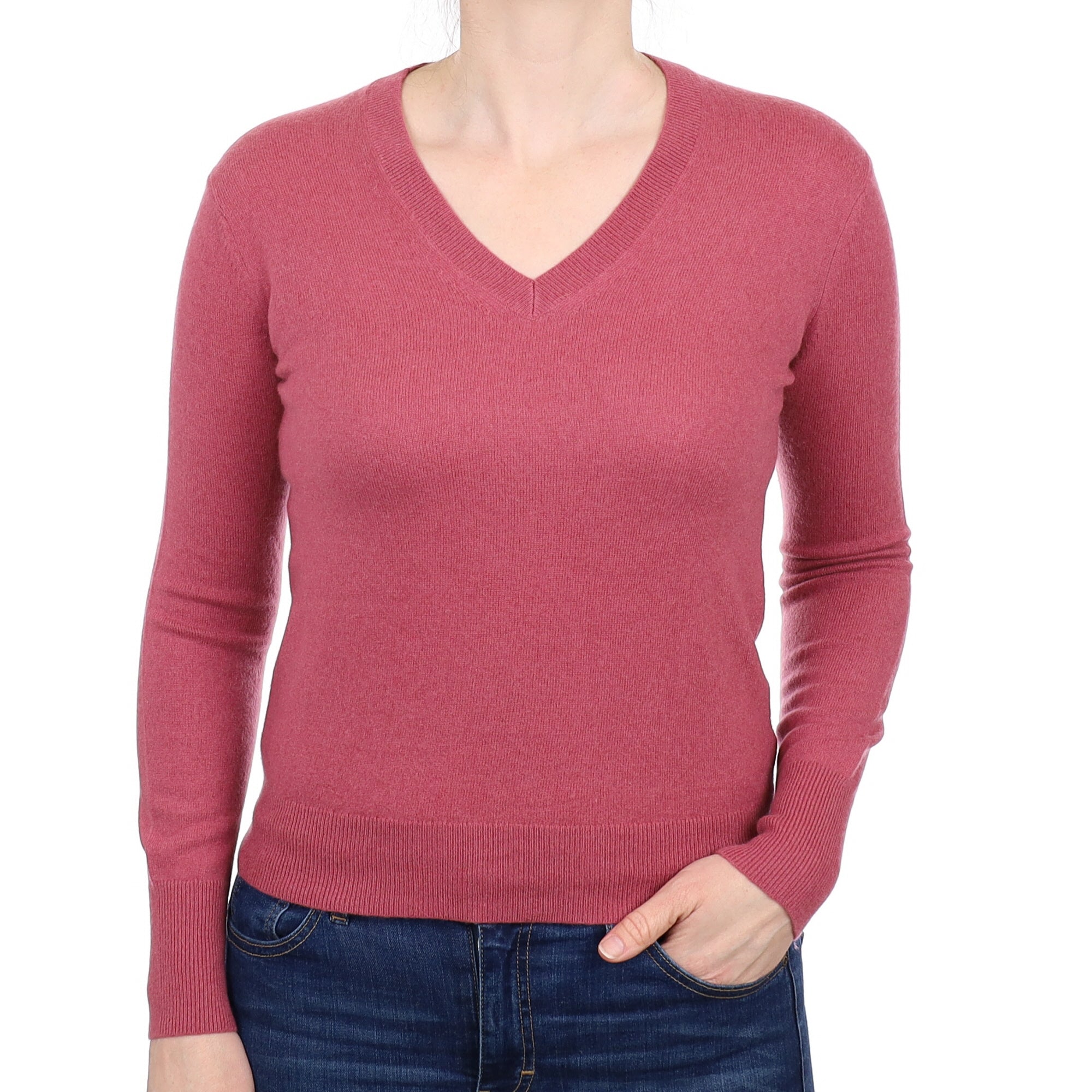 Heather Pink Cashmere V Neck Jumper Small