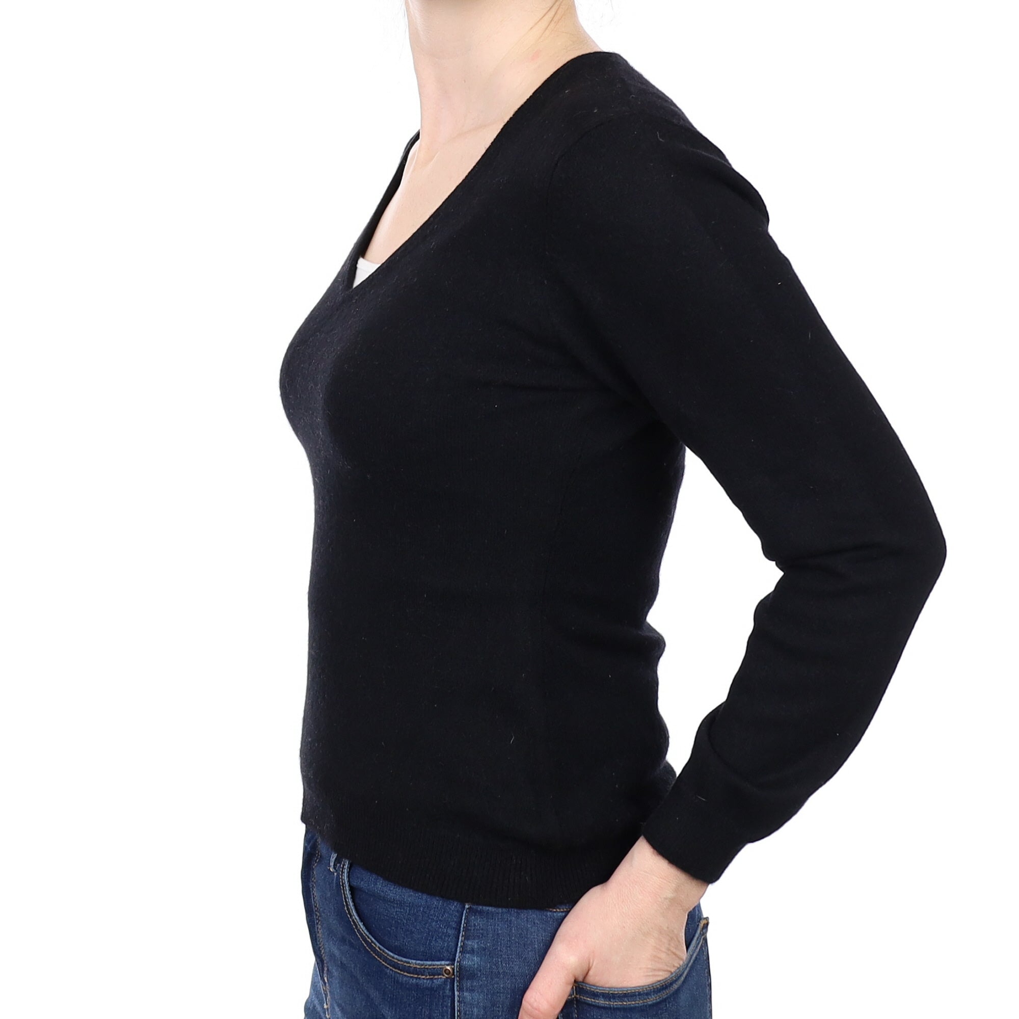 Black Cashmere V Neck Jumper Small