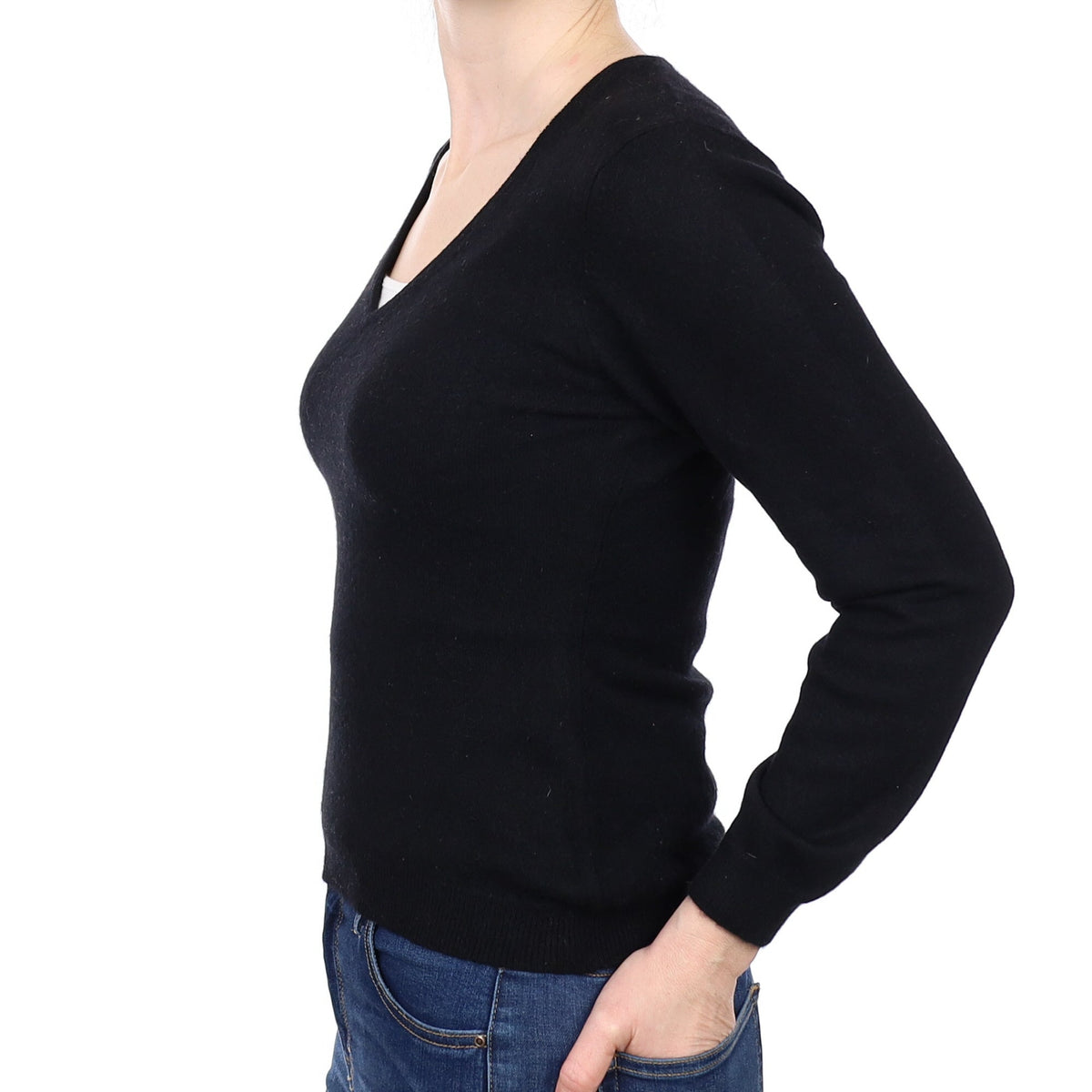Black Cashmere V Neck Jumper Small