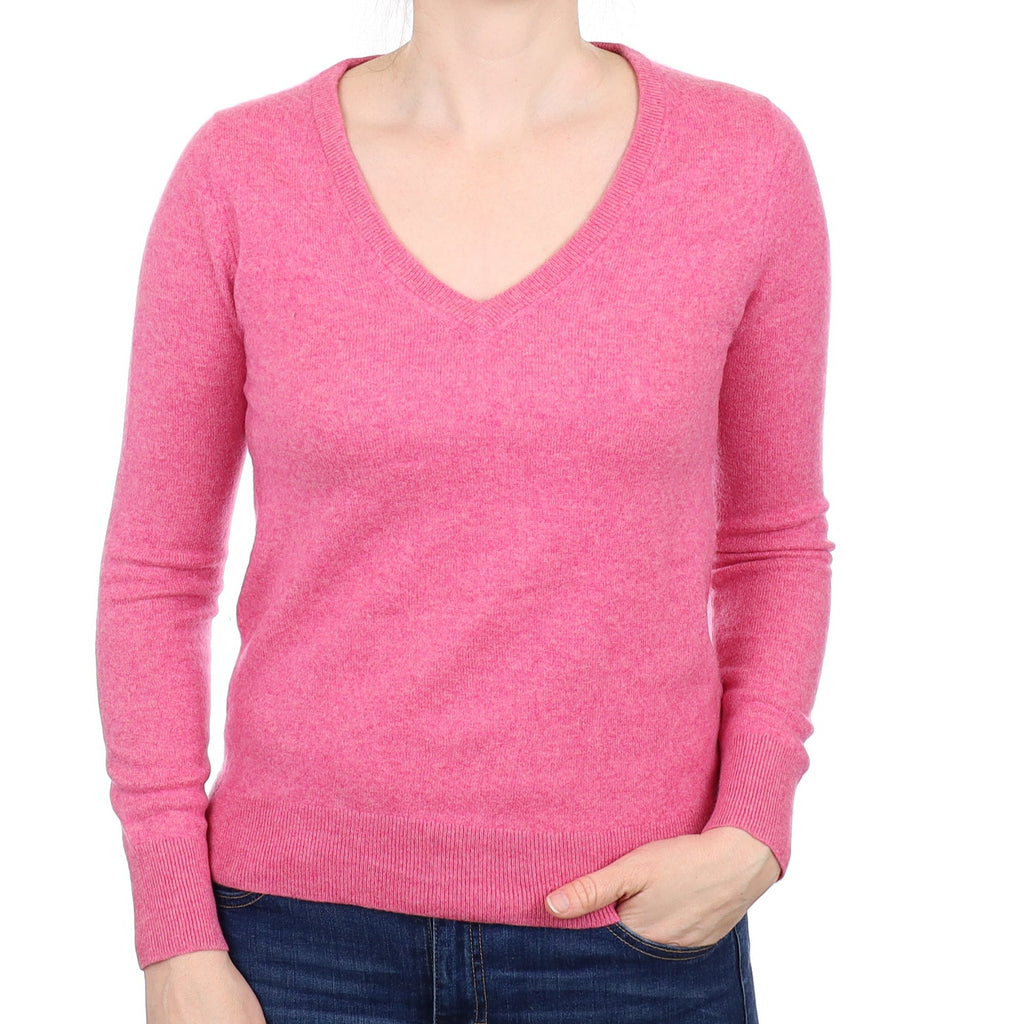 Bubblegum Pink Cashmere V Neck Jumper Small