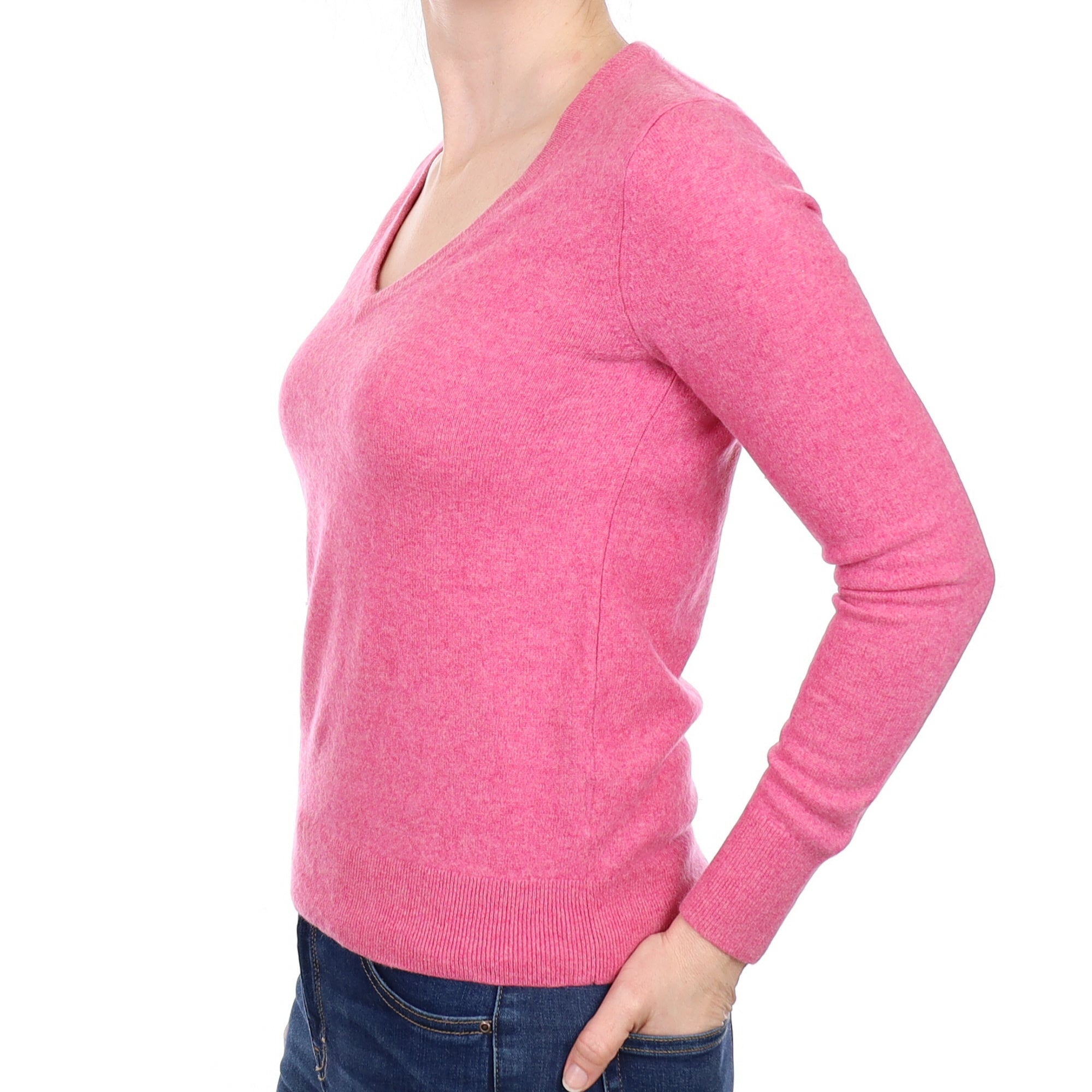 Bubblegum Pink Cashmere V Neck Jumper Small