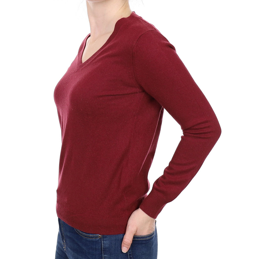 Burgundy Cashmere V Neck Jumper Small