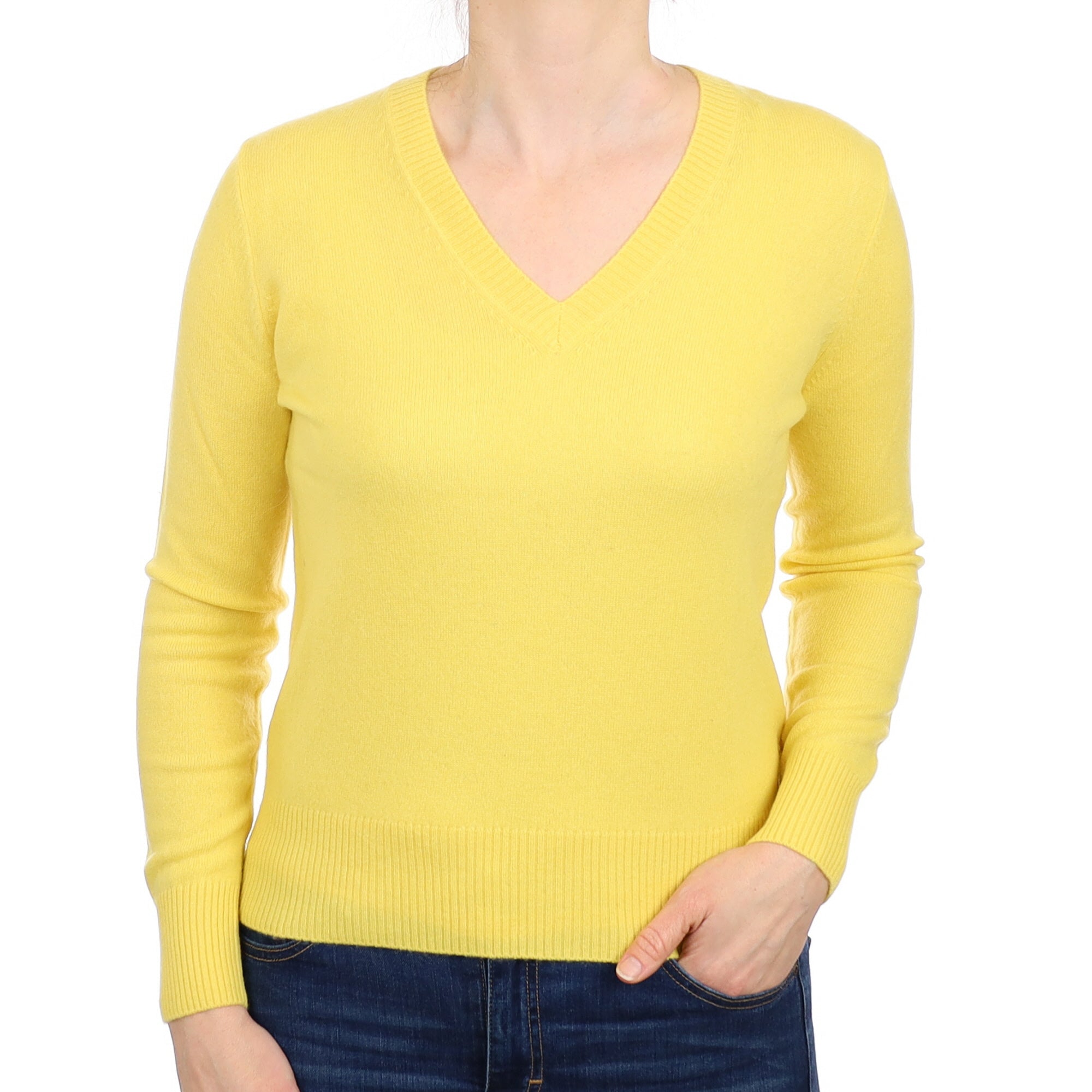 Sunshine Yellow Cashmere V Neck Jumper Small