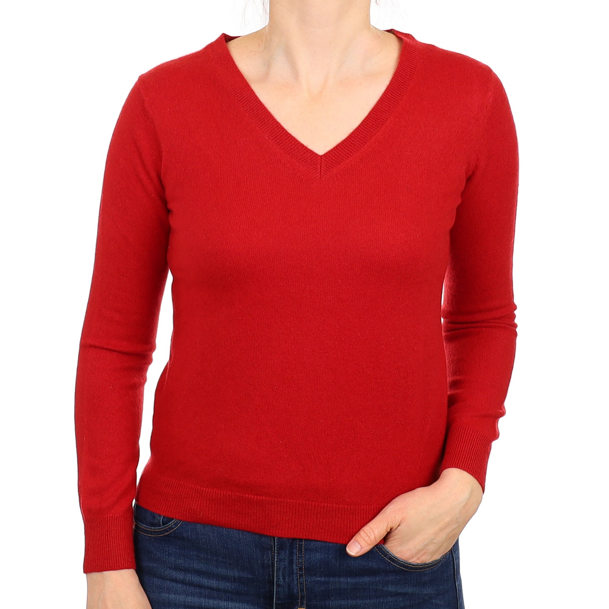 Scarlett Red Cashmere V Neck Jumper Small