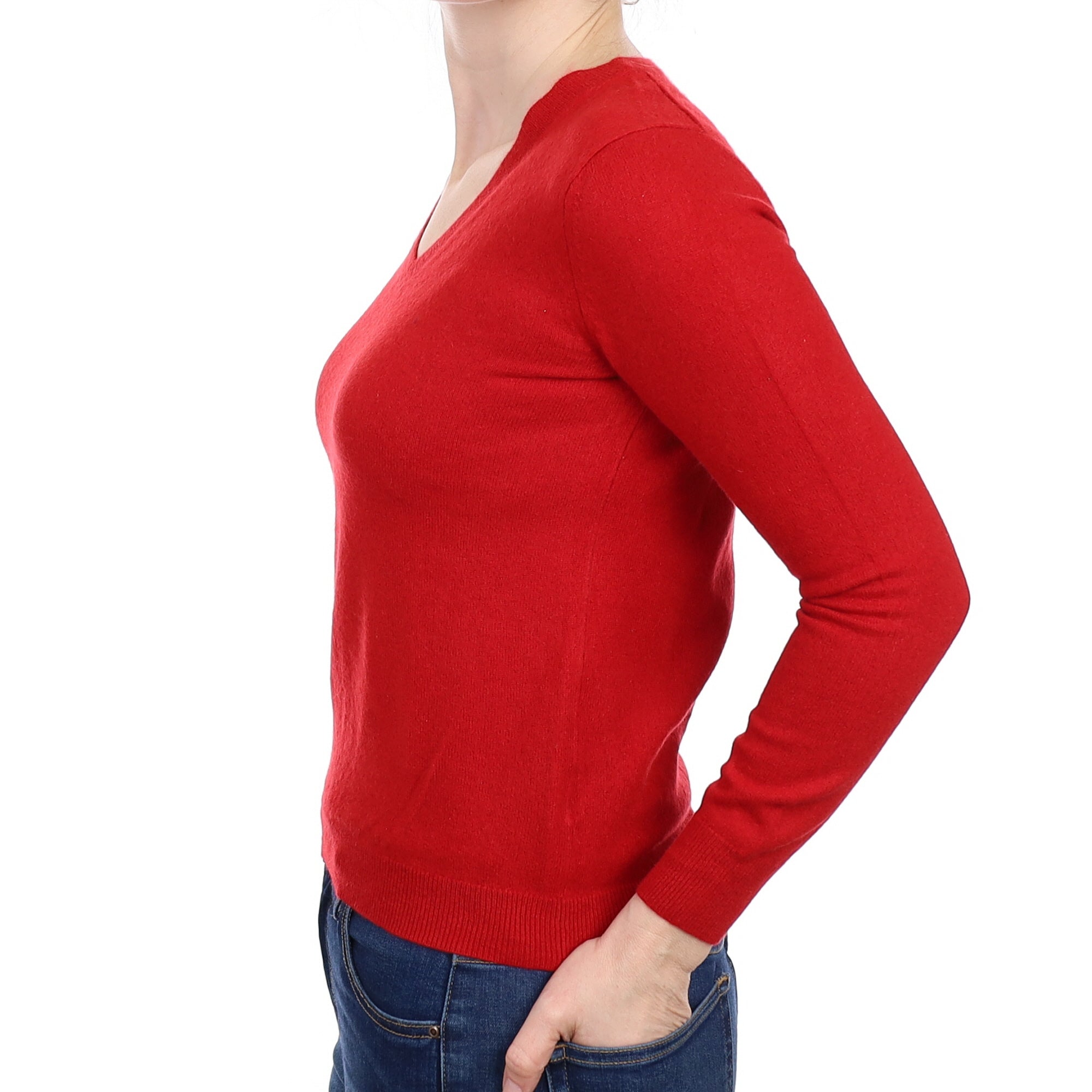 Scarlett Red Cashmere V Neck Jumper Small