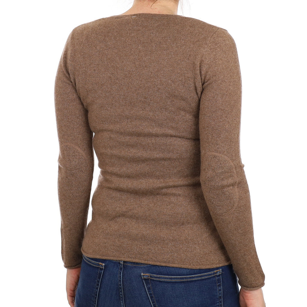 Mocha Brown Cashmere Buttoned Knotch Neck Jumper Small