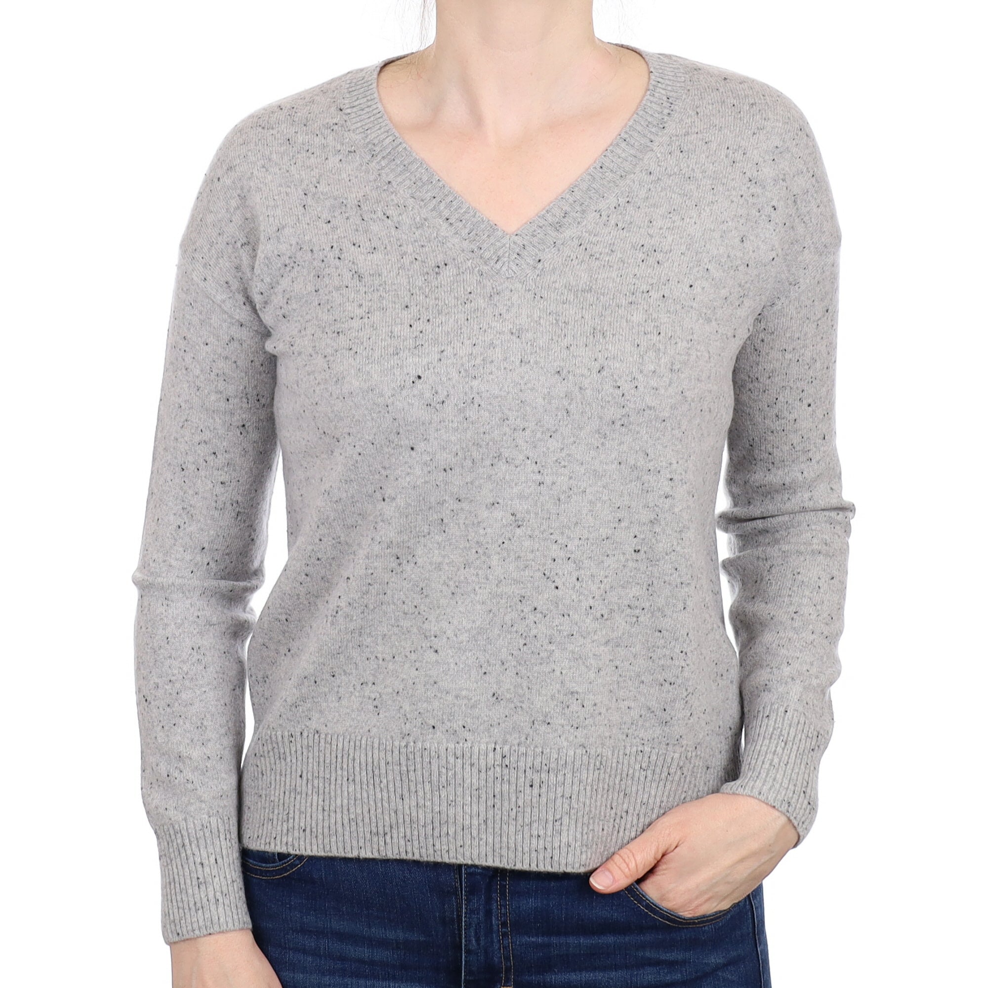 Smoke Grey Fleck Cashmere V Neck Jumper Small