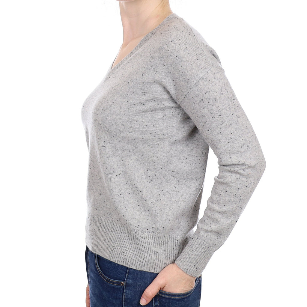 Smoke Grey Fleck Cashmere V Neck Jumper Small