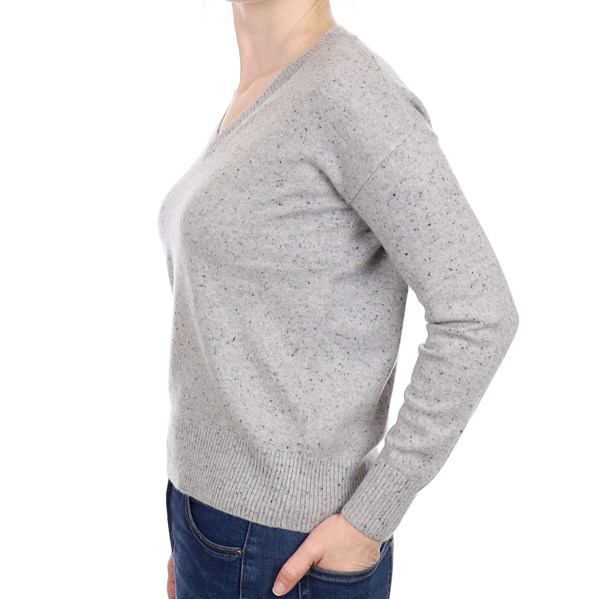 Smoke Grey Fleck Cashmere V Neck Jumper Small
