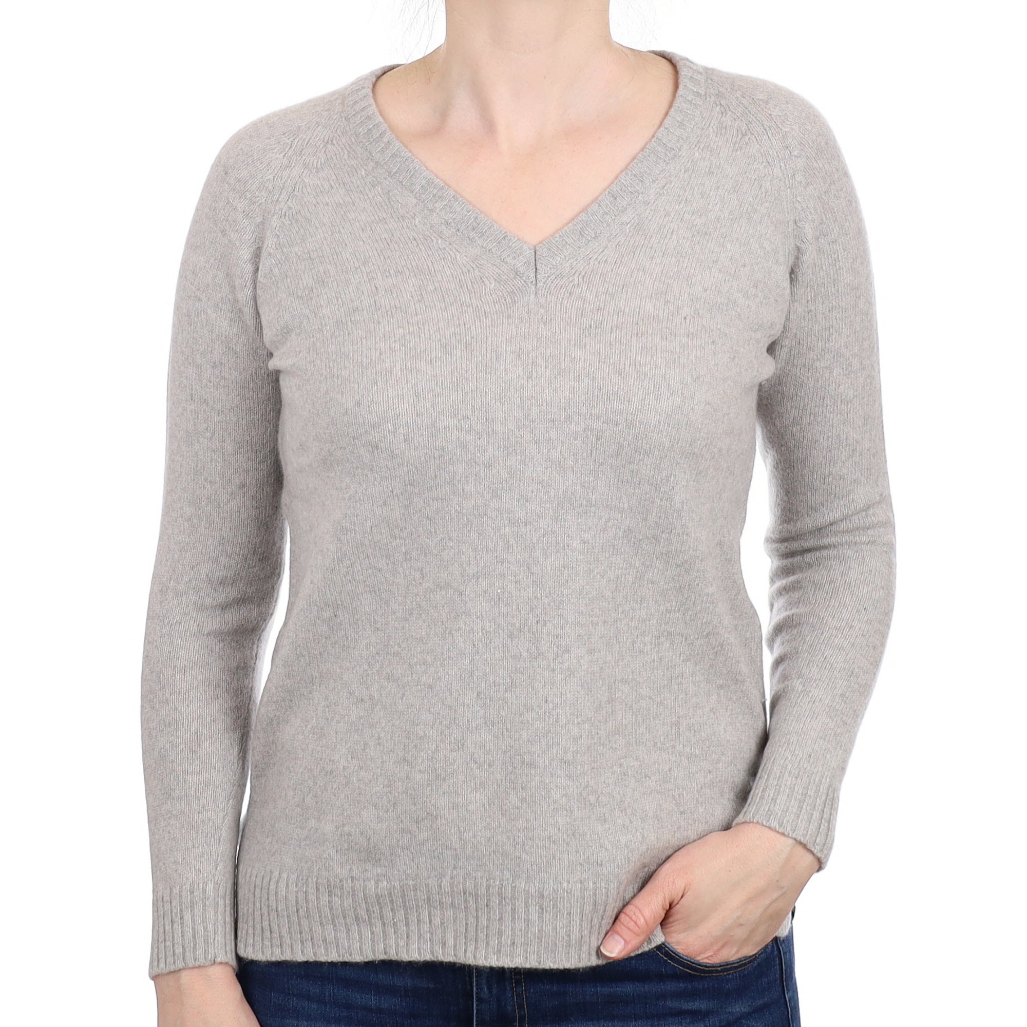 Mist Grey Cashmere V Neck Jumper Small