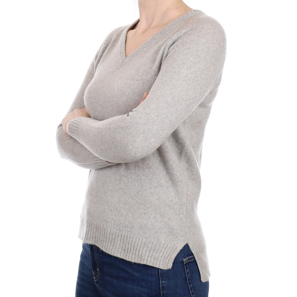 Mist Grey Cashmere V Neck Jumper Small