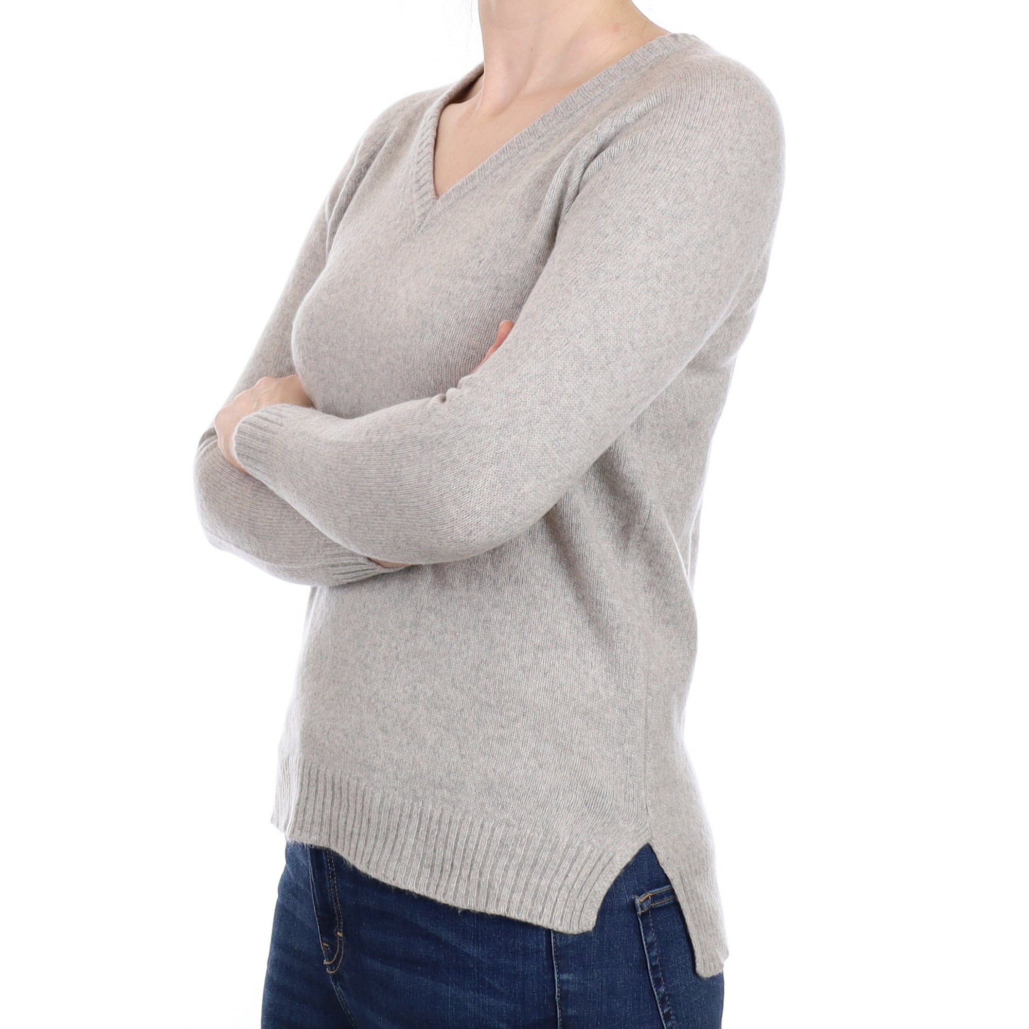 Mist Grey Cashmere V Neck Jumper Small