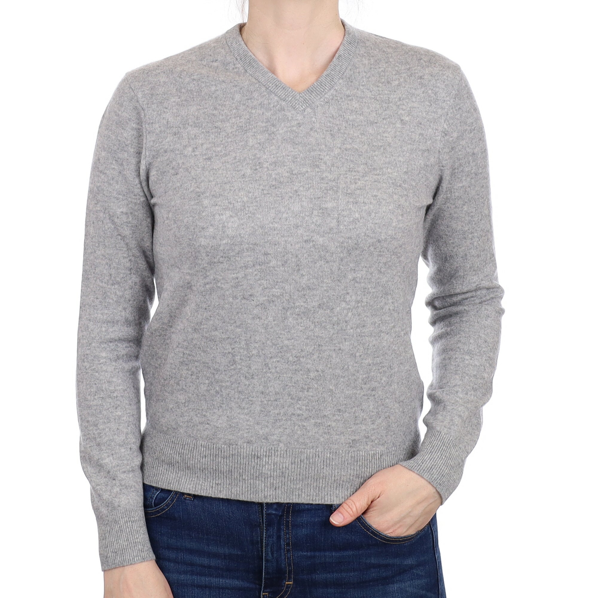 Smoke Grey Cashmere V Neck Jumper Small