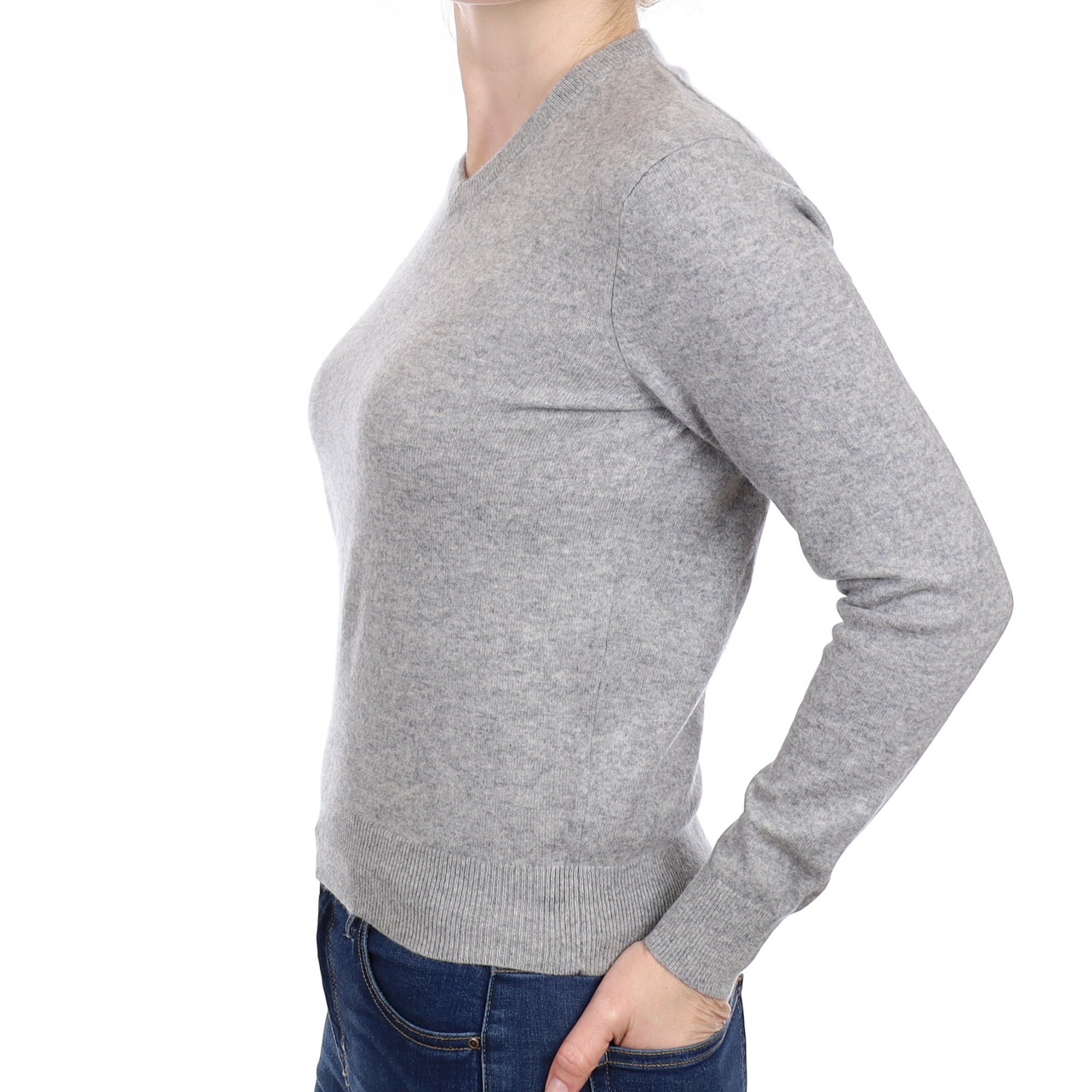 Smoke Grey Cashmere V Neck Jumper Small