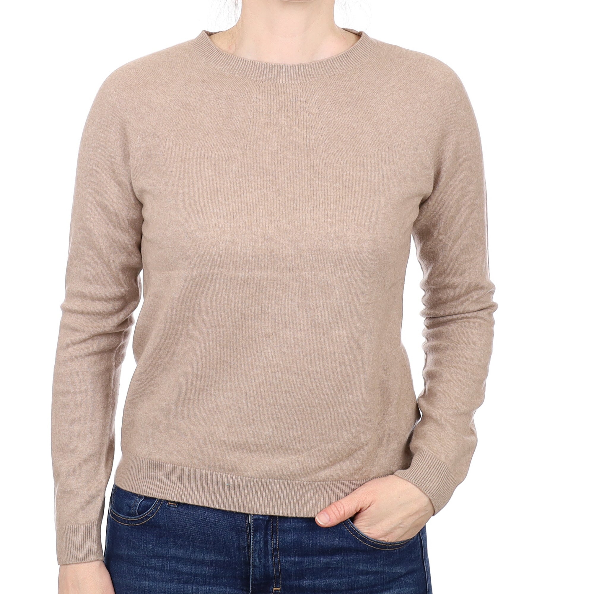 Fawn Brown Cashmere Crew Neck Jumper Small