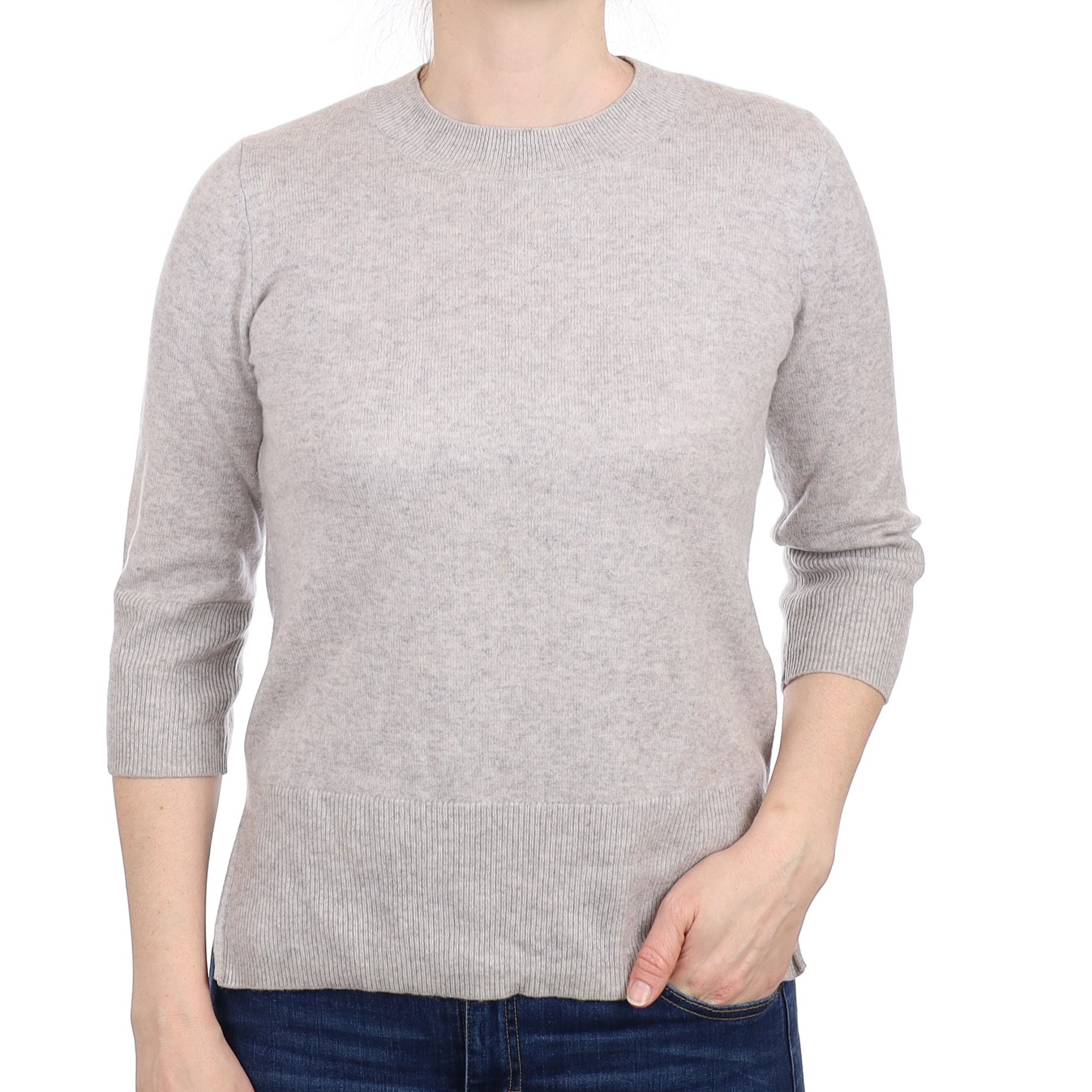 Smoke Grey Cashmere 3/4 Sleeve Crew Neck Jumper Small