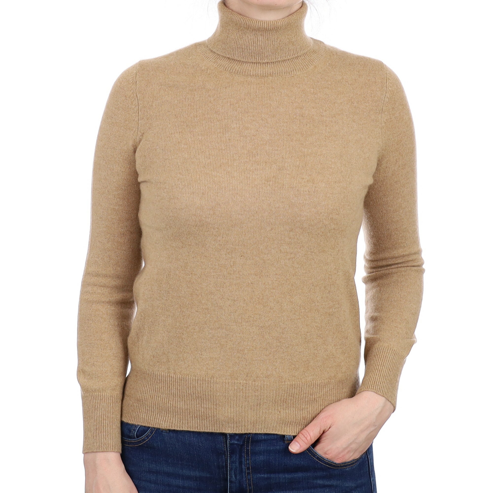Caramel Brown Cashmere Polo Neck Jumper Small
