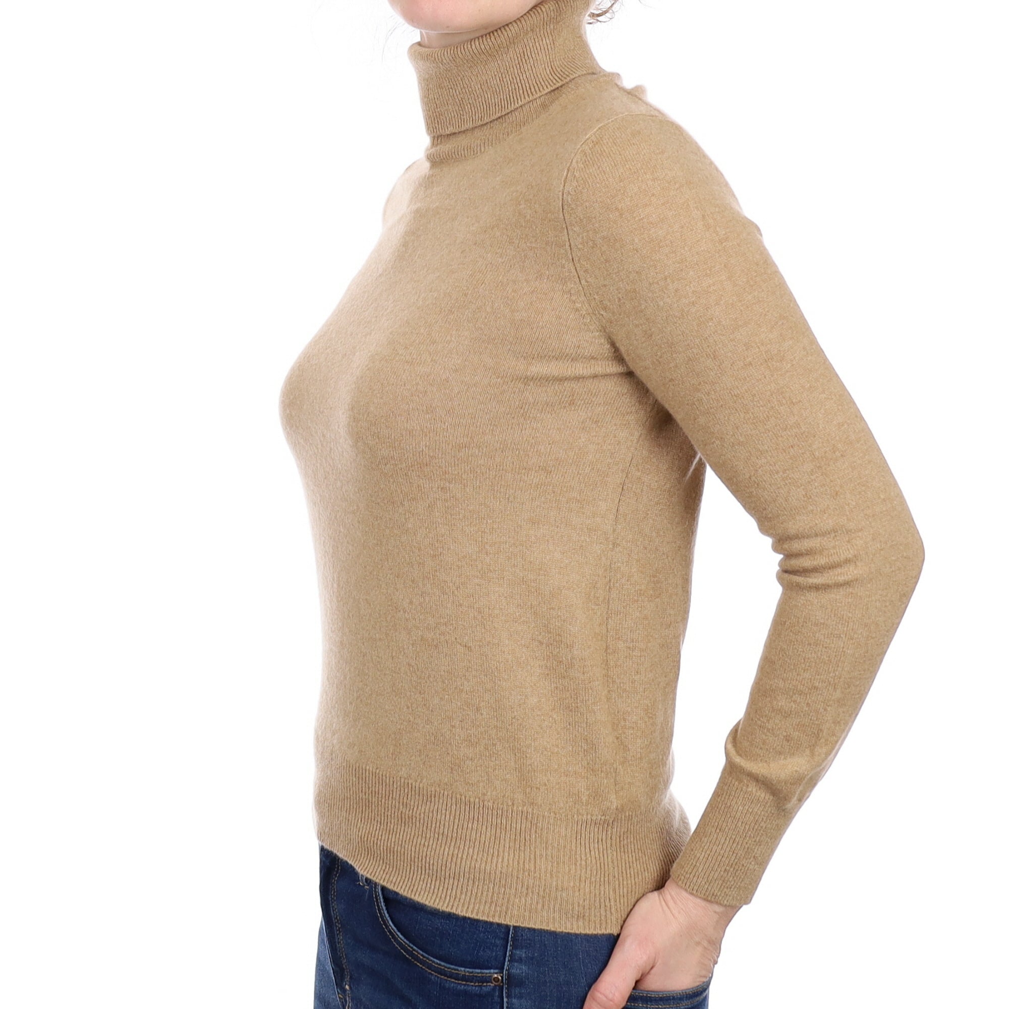 Caramel Brown Cashmere Polo Neck Jumper Small