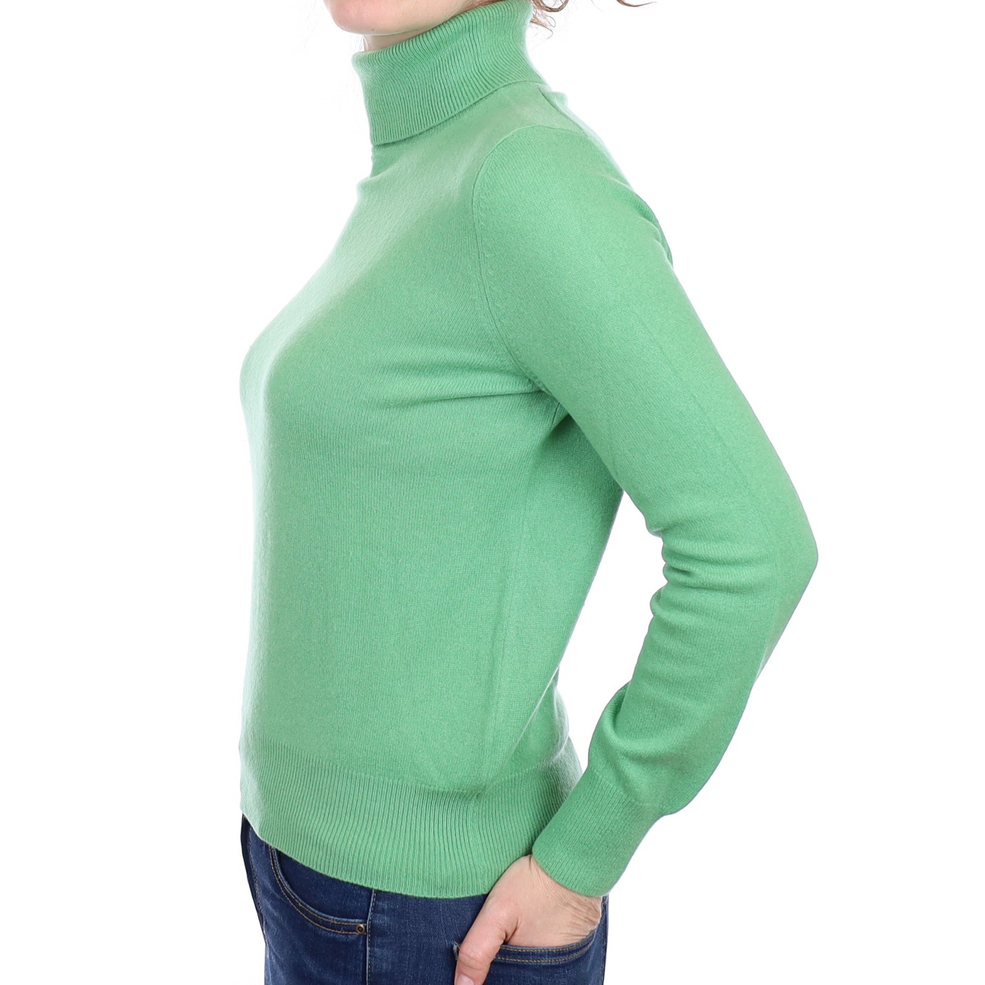 Spring Green Cashmere Polo Neck Jumper Small