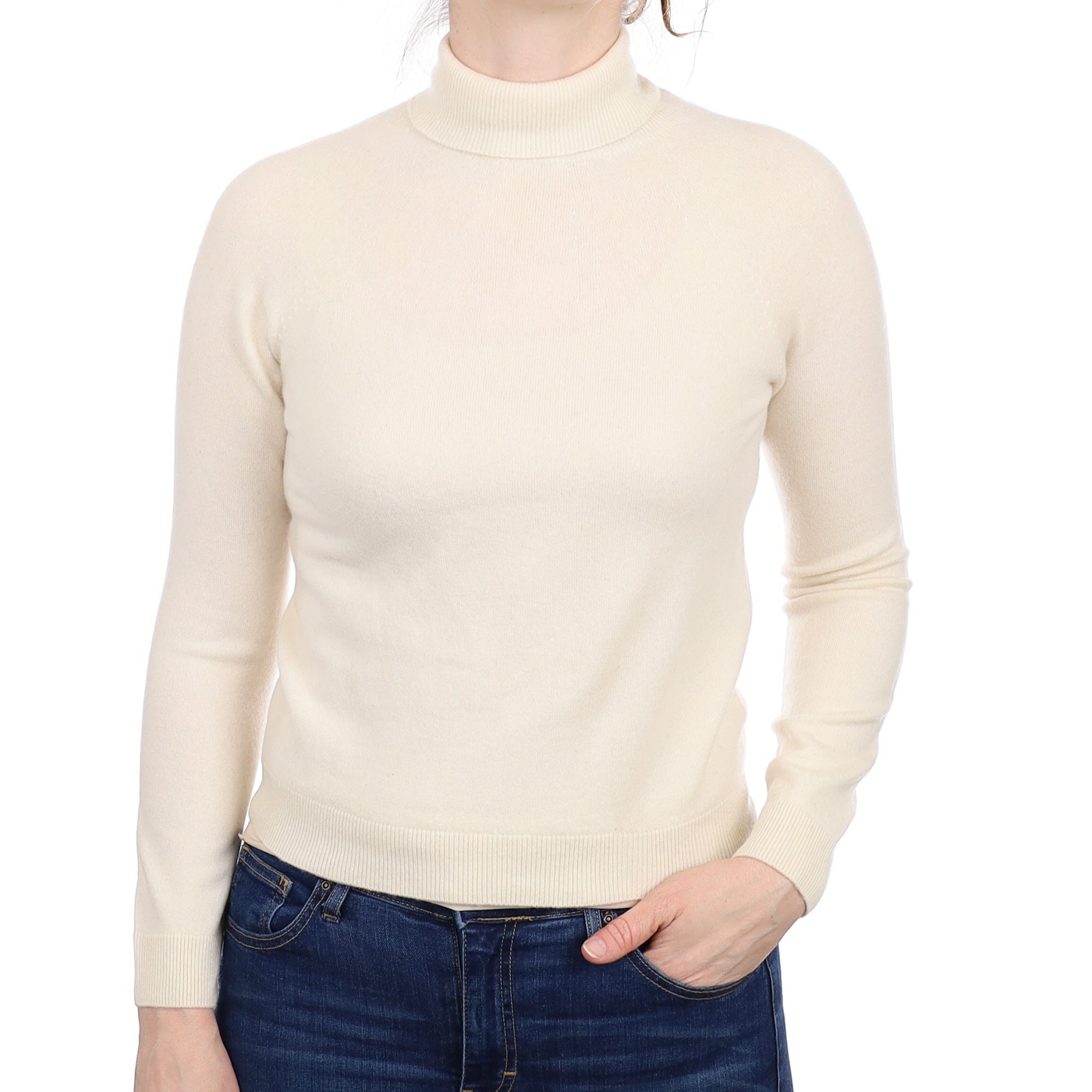 Warm White Cashmere Polo Neck Jumper Small
