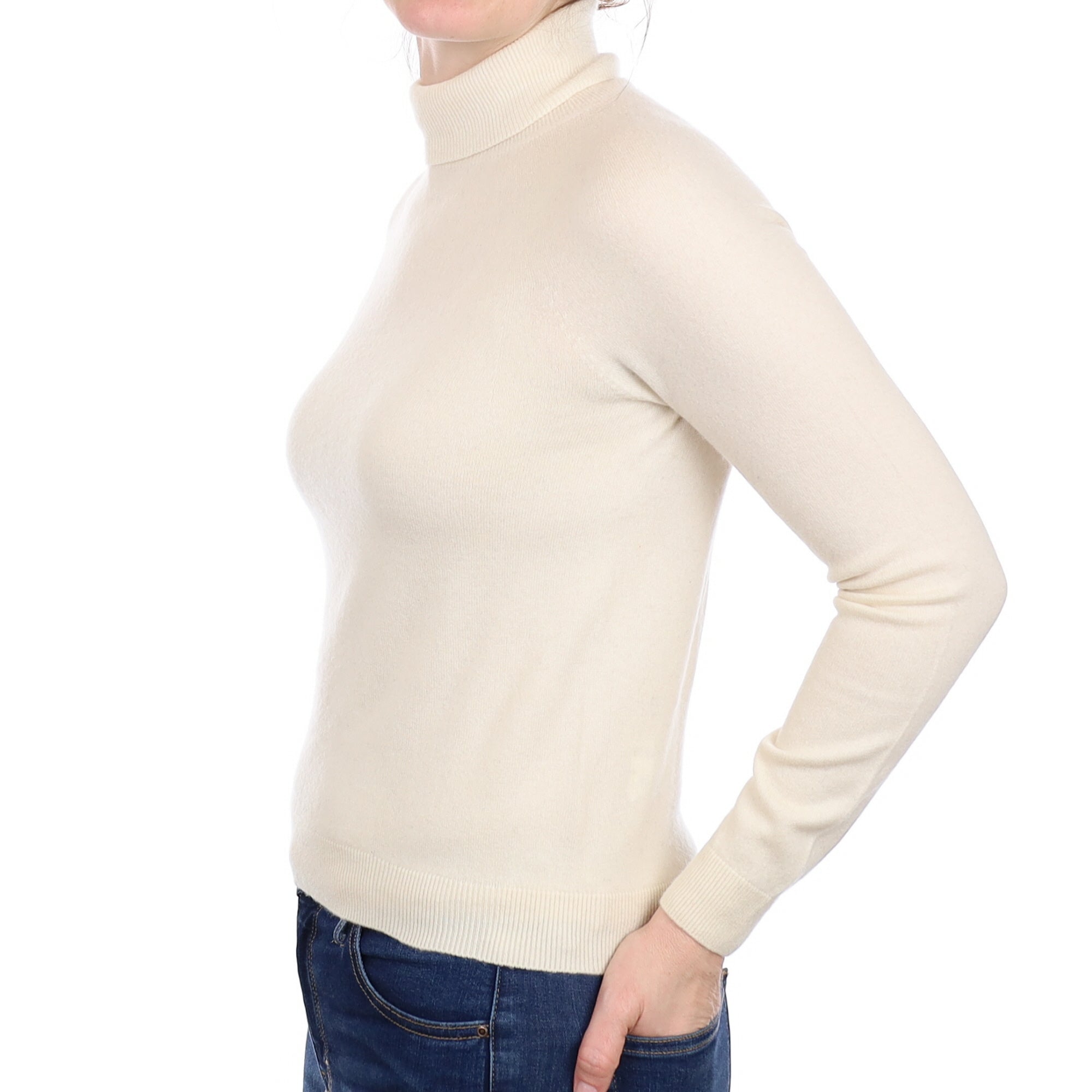 Warm White Cashmere Polo Neck Jumper Small