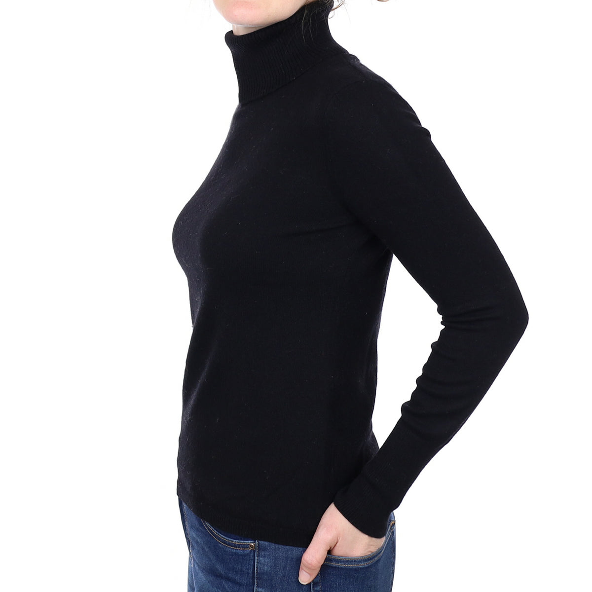 Black Cashmere Polo Neck Jumper Small