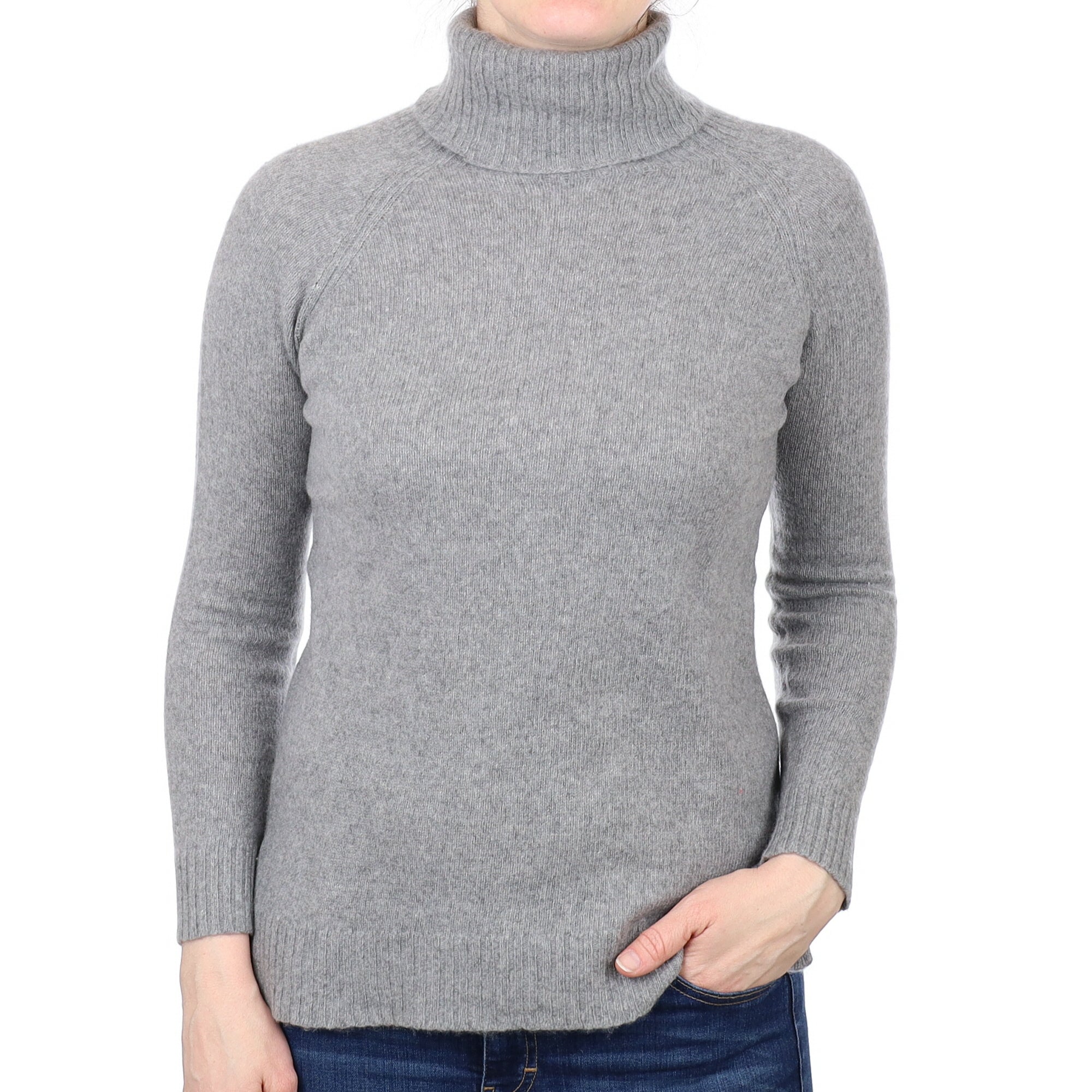 Italian Ash Grey Cashmere Polo Neck Jumper Small
