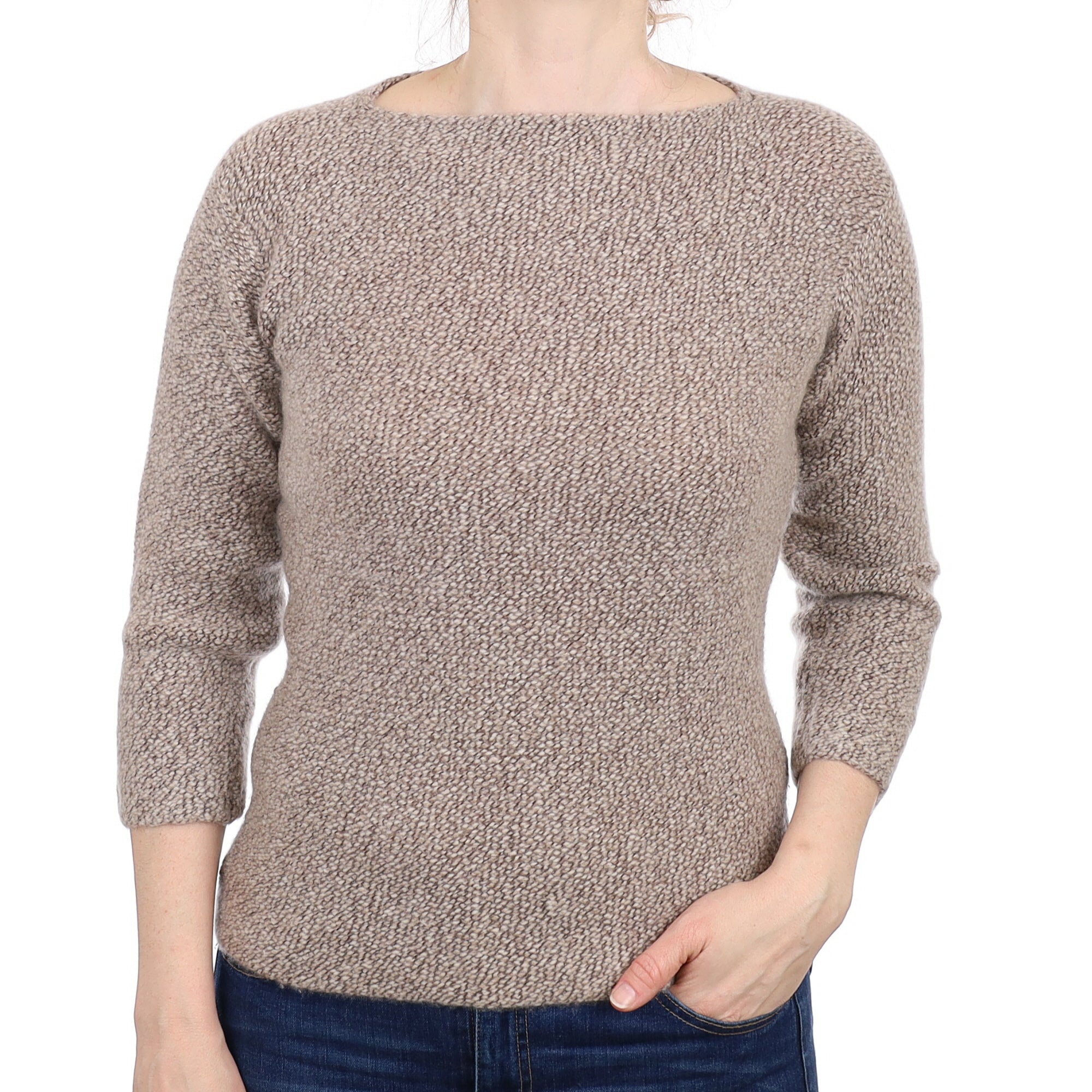 Italian Mink Textured Cashmere Slash Neck Jumper Small