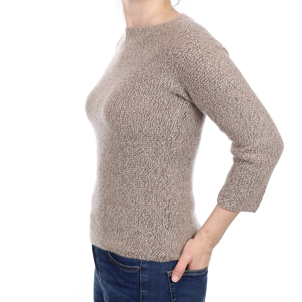 Italian Mink Textured Cashmere Slash Neck Jumper Small
