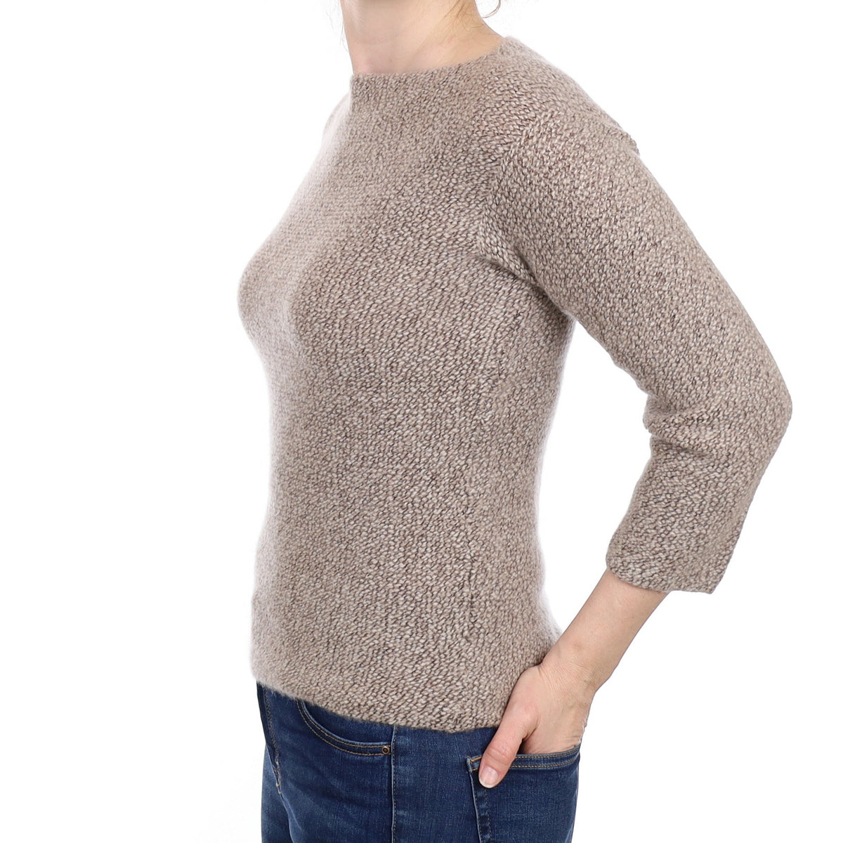 Italian Mink Textured Cashmere Slash Neck Jumper Small