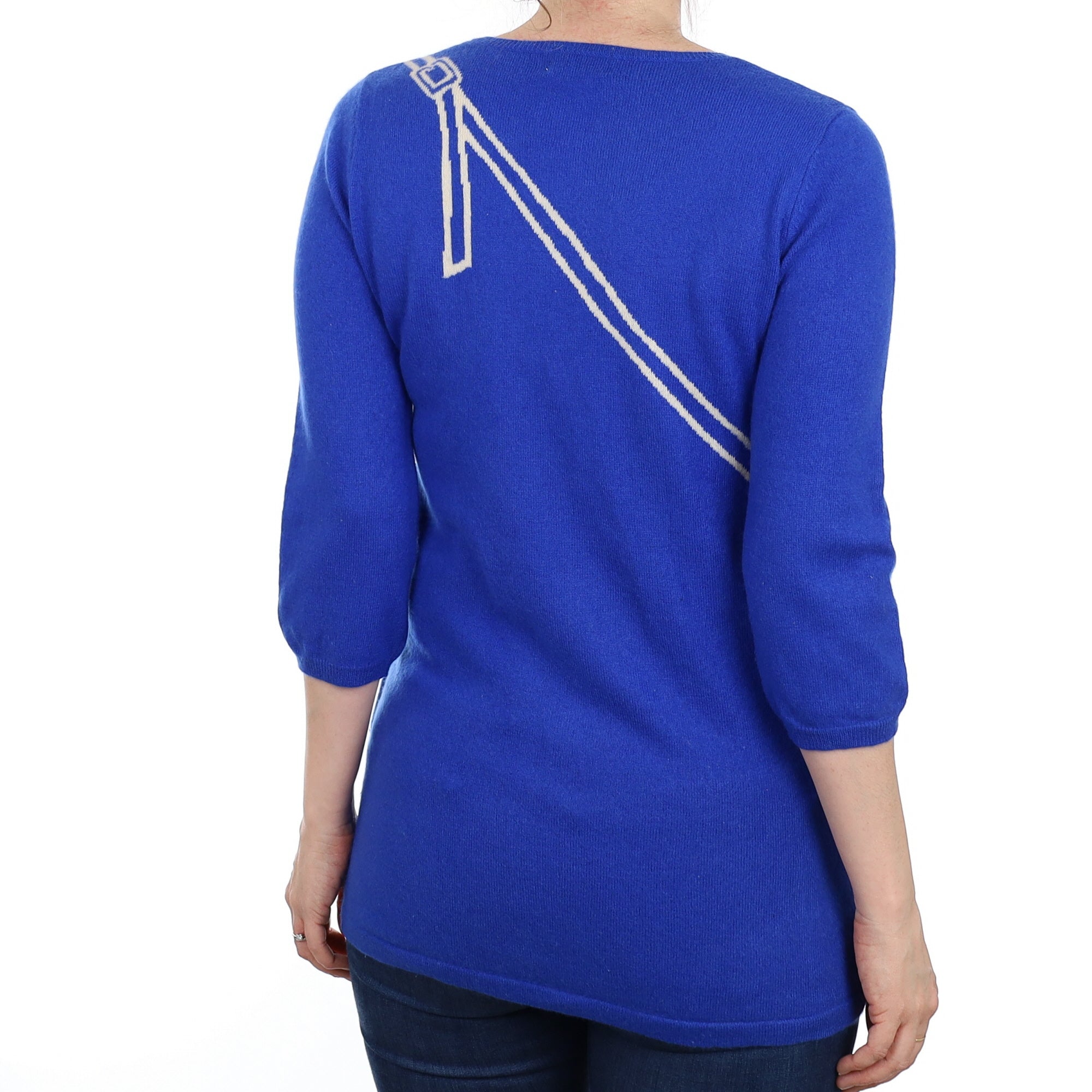 Cobalt Blue Handbag Design Cashmere Crew Neck Jumper Small
