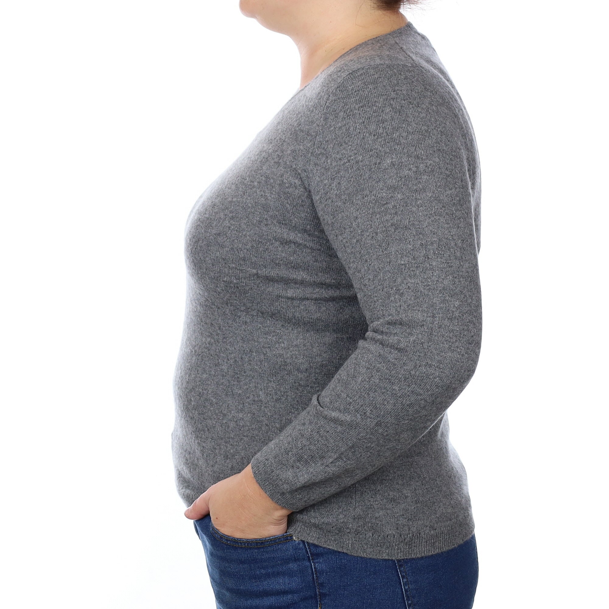 Ash Grey Cashmere V Neck Jumper Large
