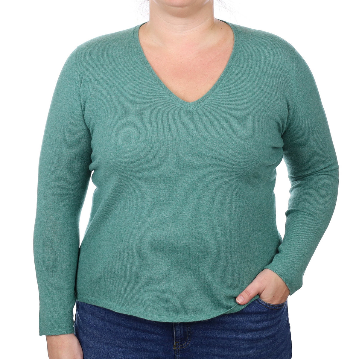 Sea Green Cashmere V Neck Jumper Large