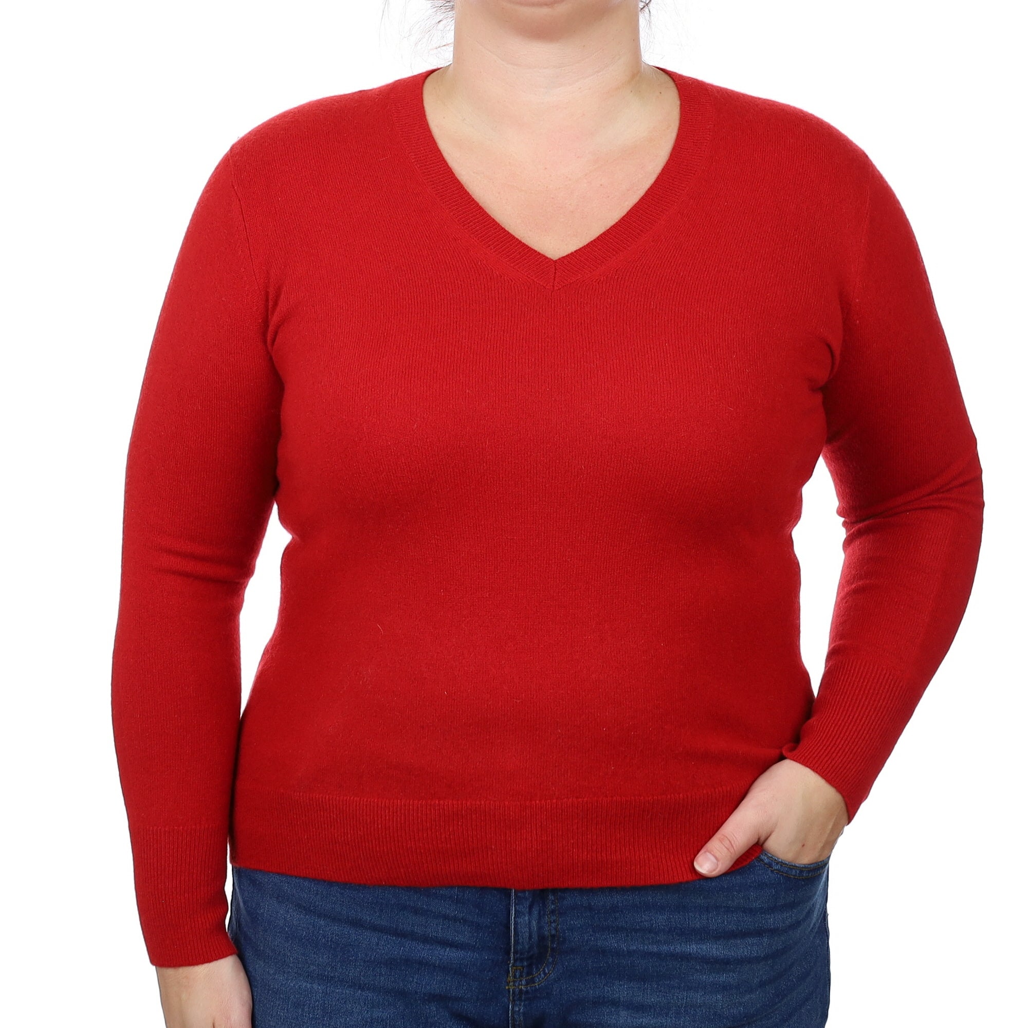 Scarlett Red Cashmere V Neck Jumper Large