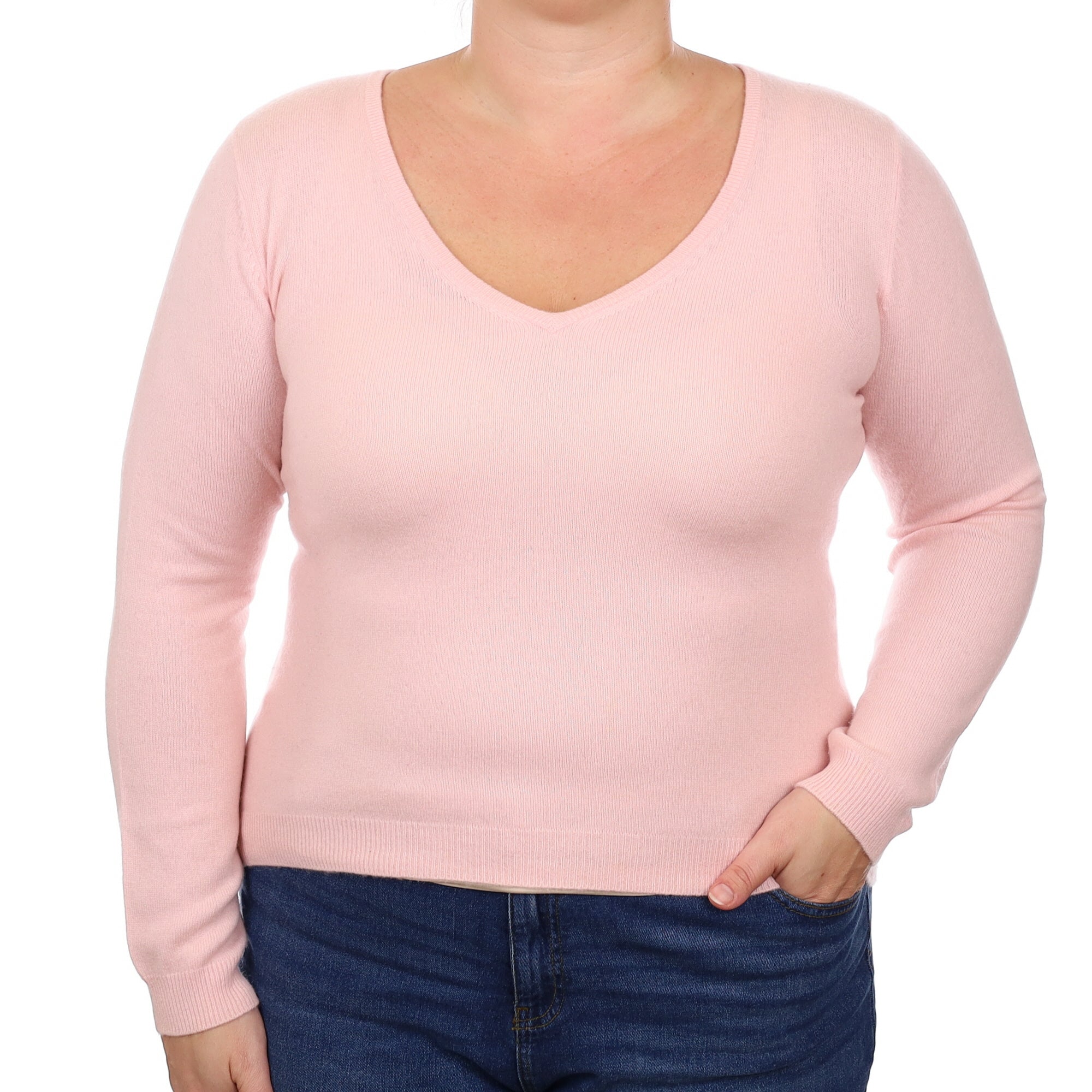 Carnation Pink Cashmere V Neck Jumper Large