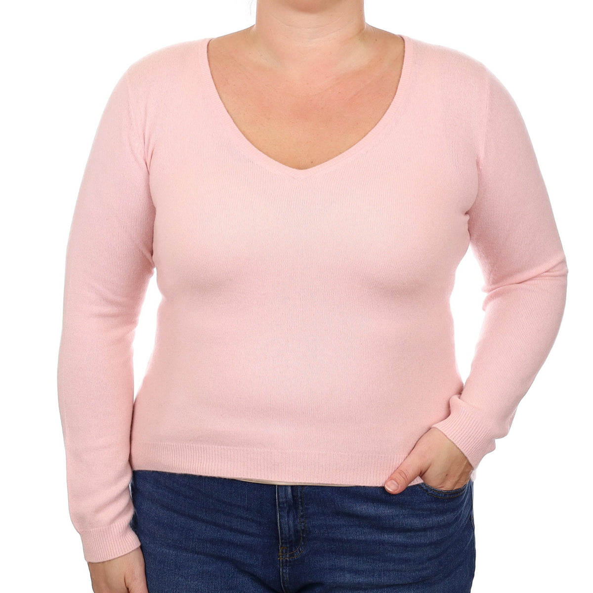 Carnation Pink Cashmere V Neck Jumper Large