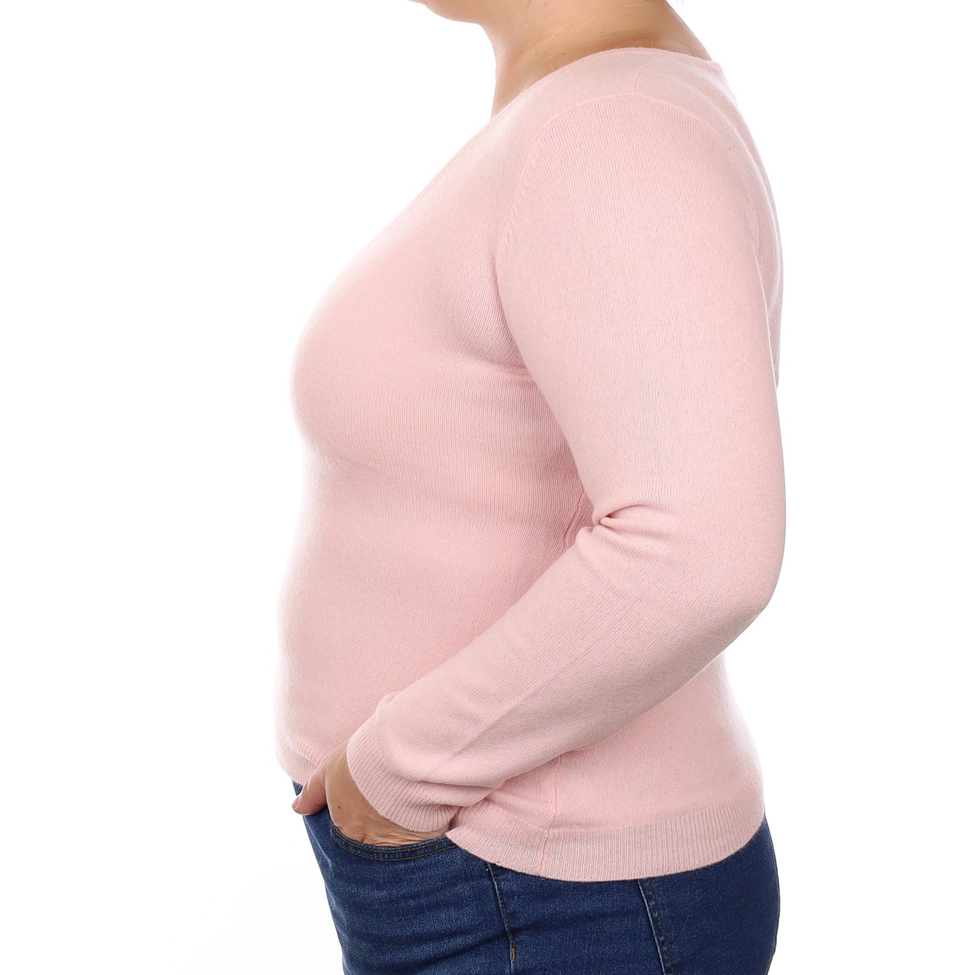 Carnation Pink Cashmere V Neck Jumper Large