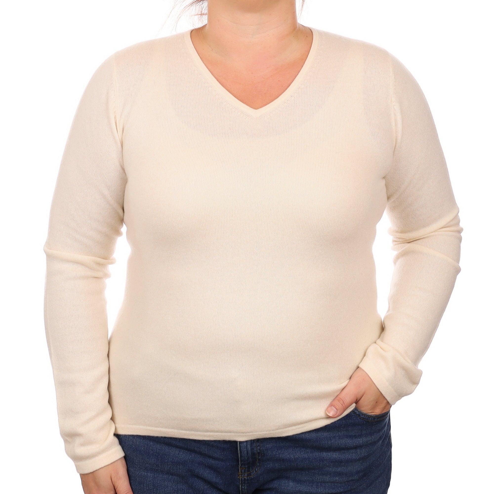 Cream Cashmere V Neck Jumper Large