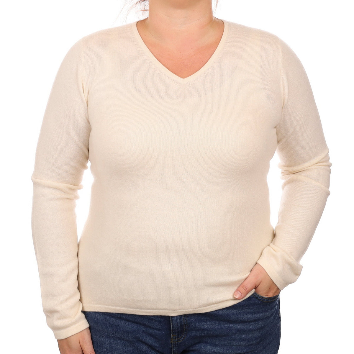 Cream Cashmere V Neck Jumper Large