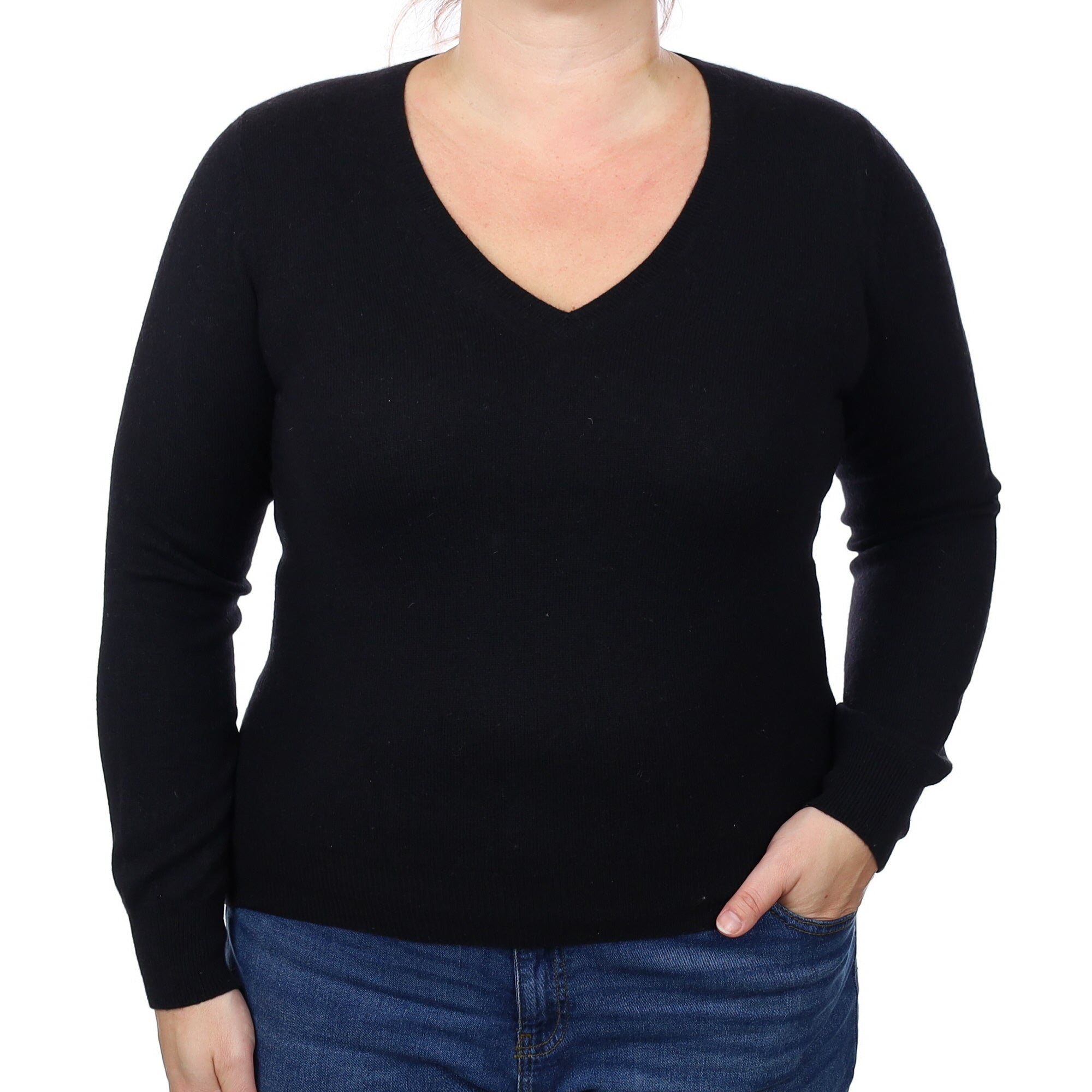 Black Cashmere V Neck Jumper Large