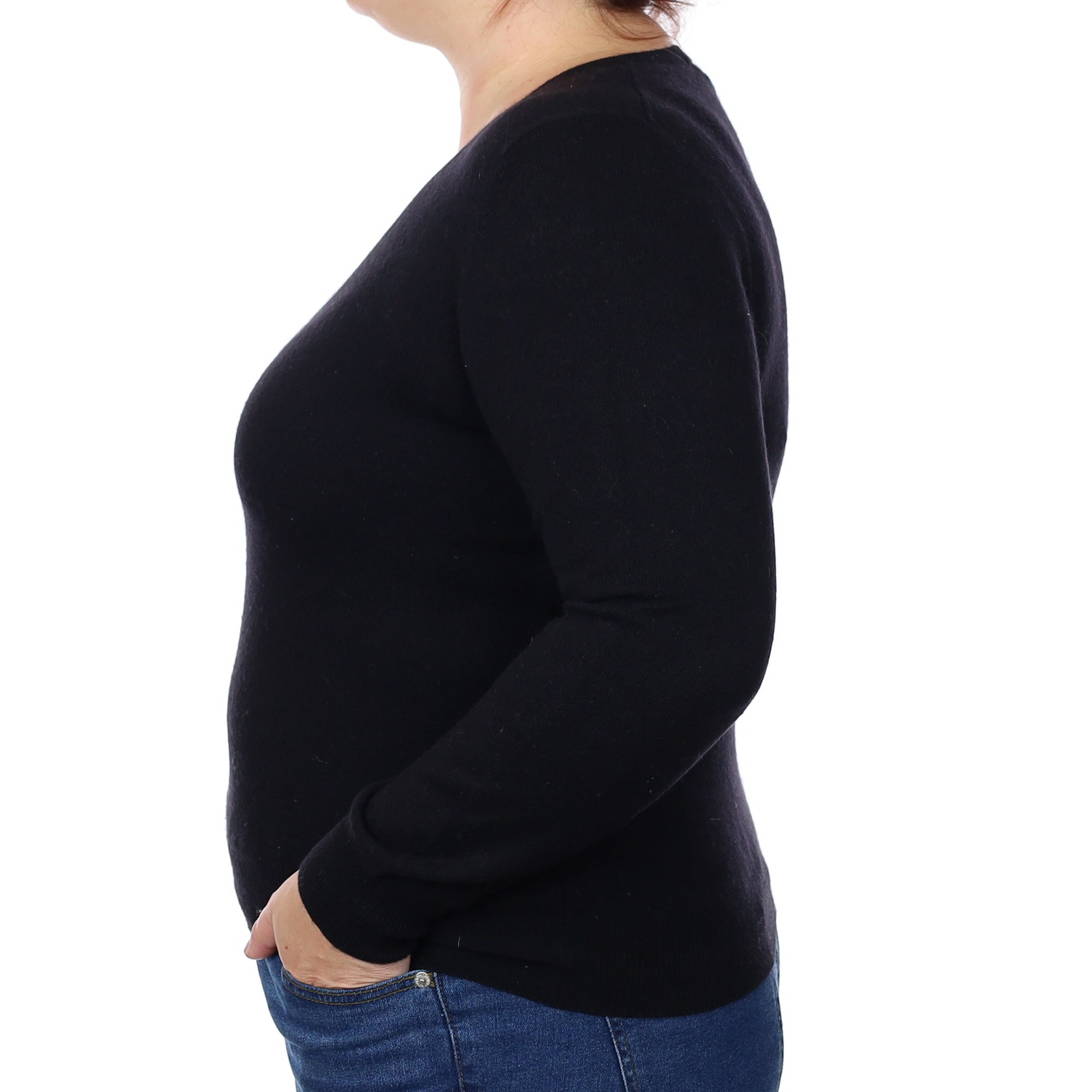 Black Cashmere V Neck Jumper Large