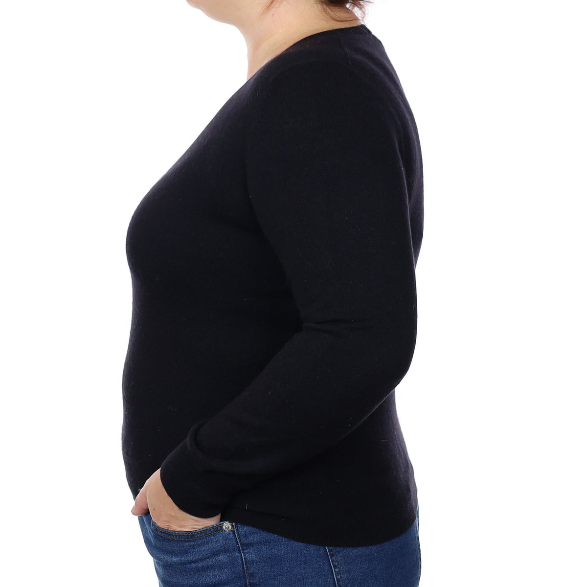 Black Cashmere V Neck Jumper Large