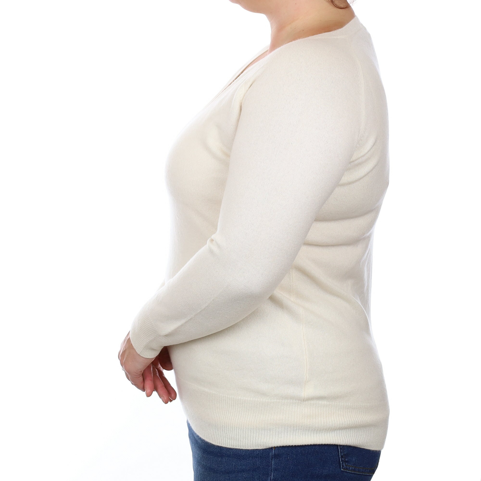 Warm White Cashmere V Neck Jumper Large