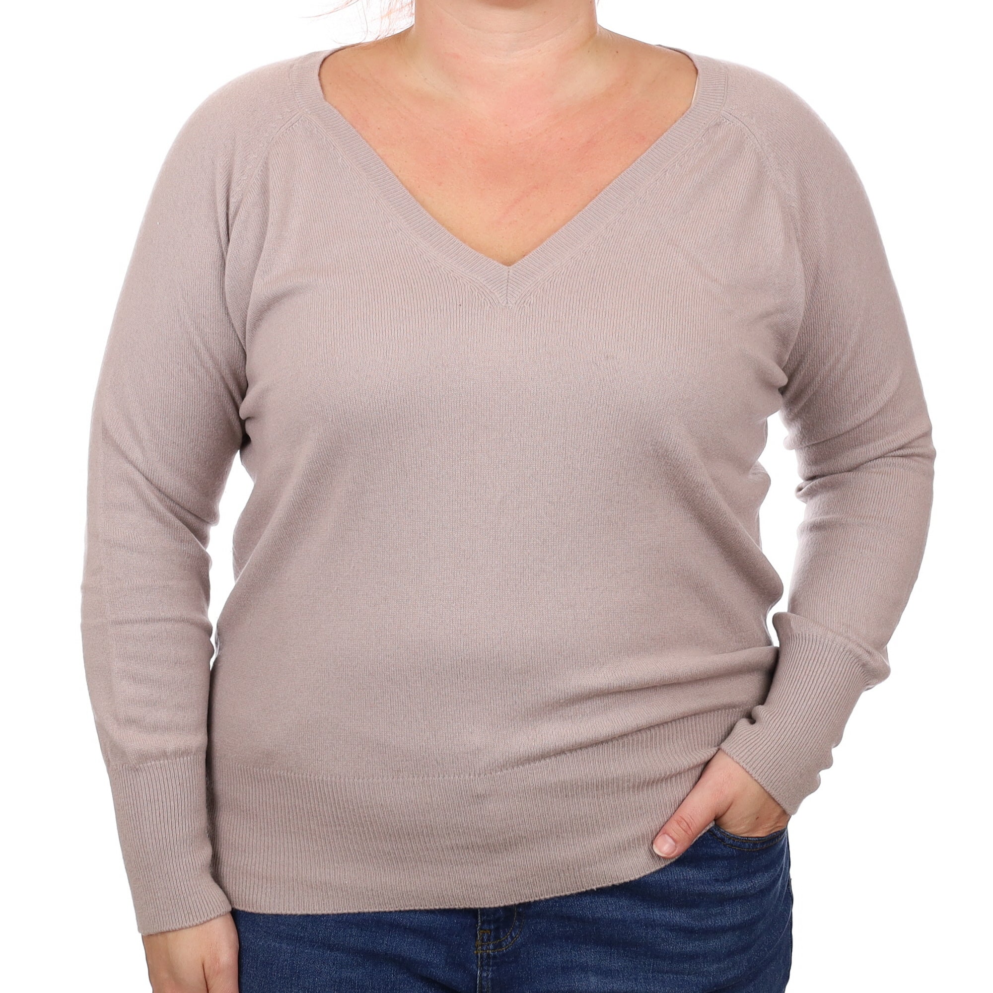 Clay Grey Cashmere V Neck Jumper Large